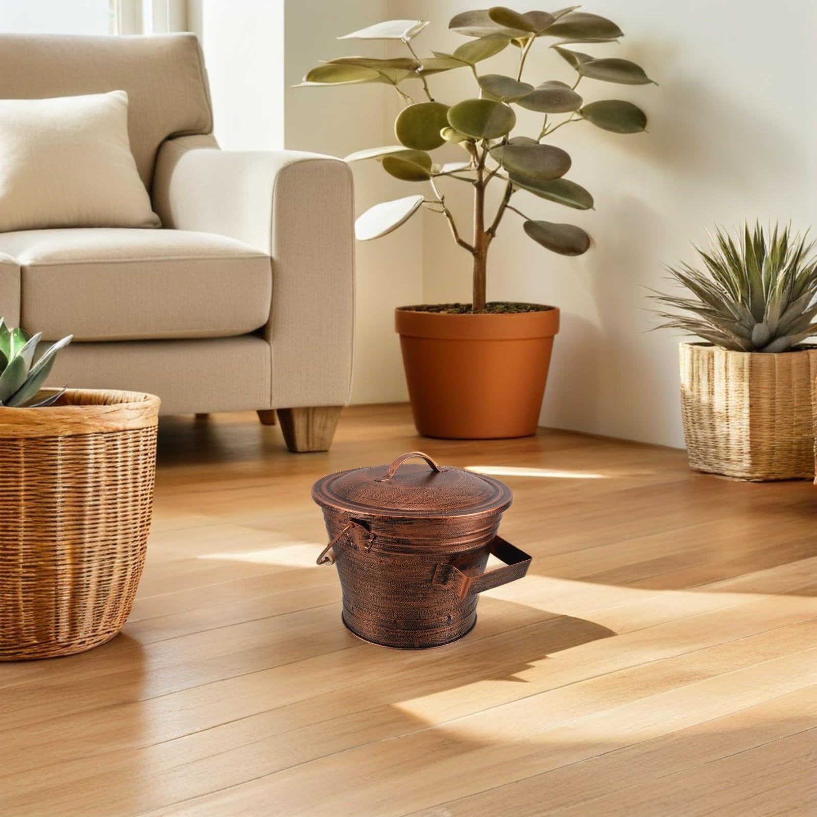 minkissy Secchio da con in Legno a Cenere per Manico Coperchio in Ferro Resistente Facile Trasportare per Stufa a Legna per Uso Interno e Esterno