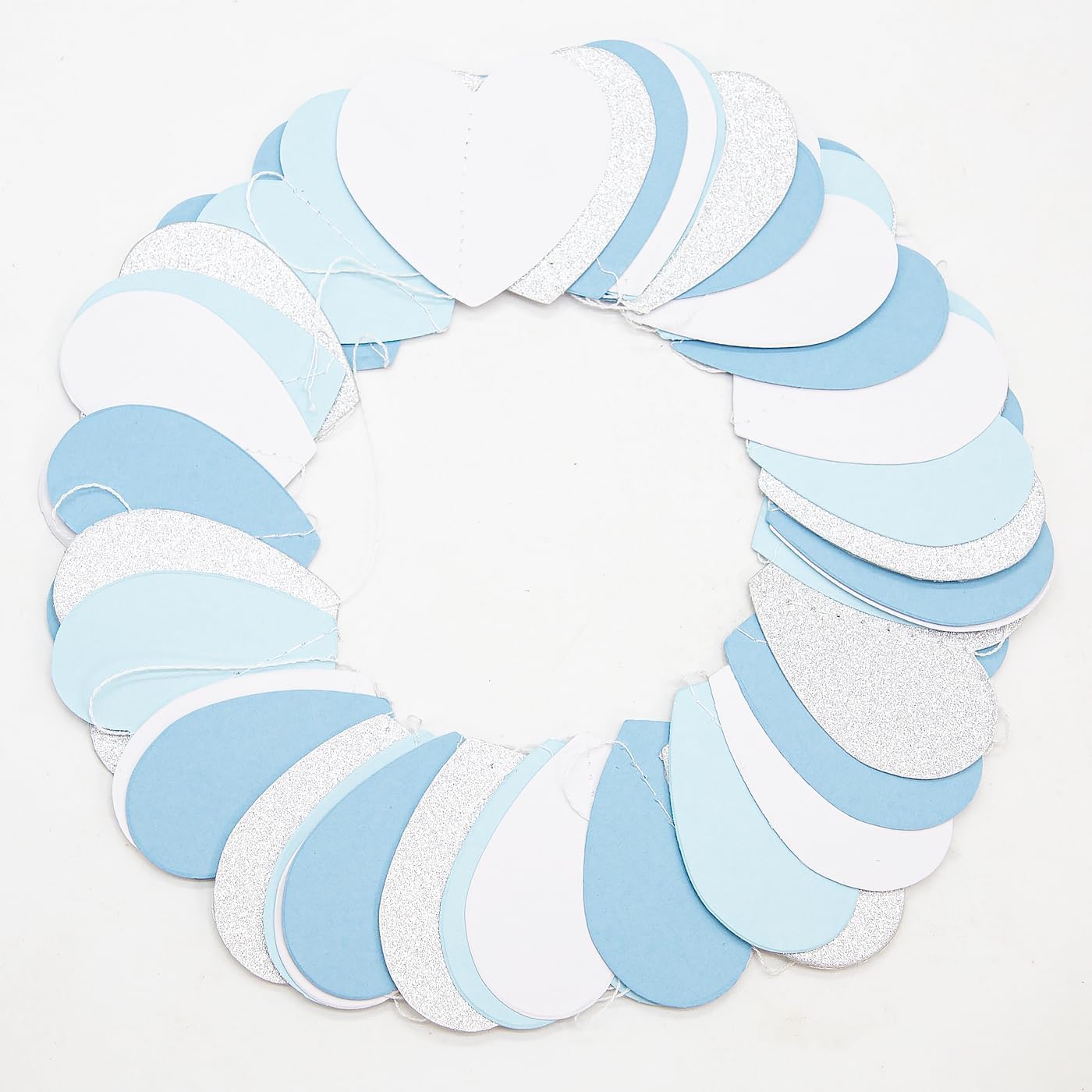 Blue White Silver Party Decorations - 52Ft Heart Paper Garland Decoration Christmas Streamers Birthday Bridal Baby Shower Wedding Anniversary Bachelorette Engagement Graduation Hanging Hongtongtong
