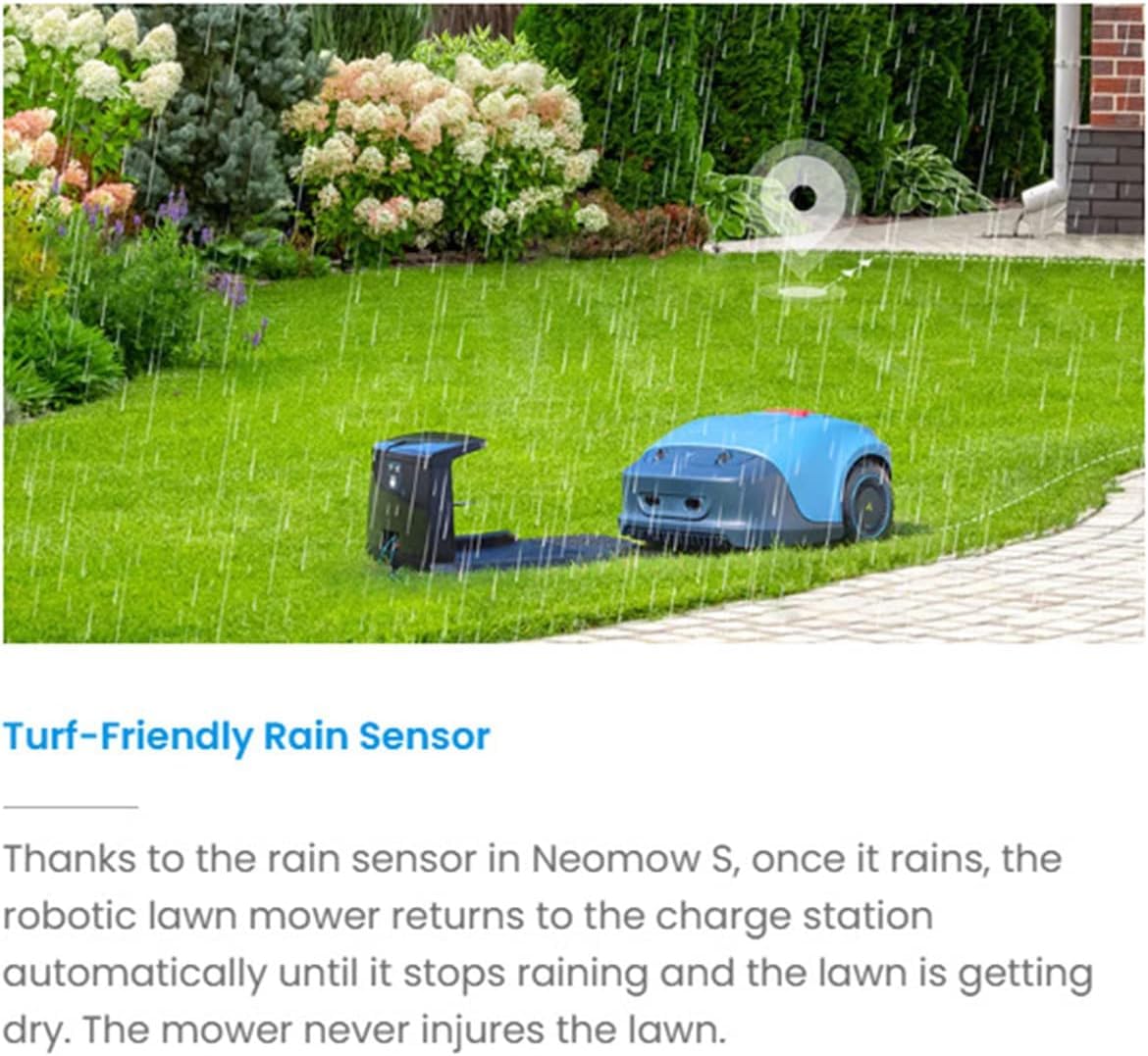 Cortacésped robótico perimetral sin cables, control por aplicación con límites virtuales, tracción en todas las ruedas, gestión multizona, bajo ruido inferior a 62 dB
