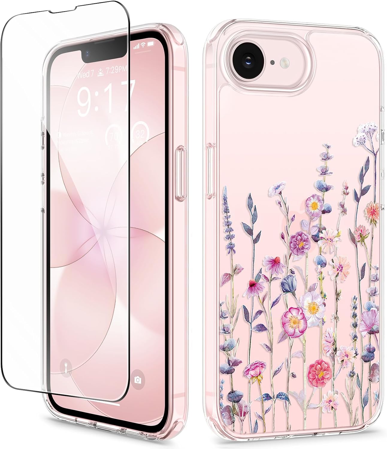 GVIEWIN for iPhone 17e Case & iPhone 16e Case with Screen Protector, [Non-Yellowing][Military-Grade Protection] Hard PC&TPU Bumper, Floral Shockproof Protective Clear Phone Case (Floratopia/Colorful)