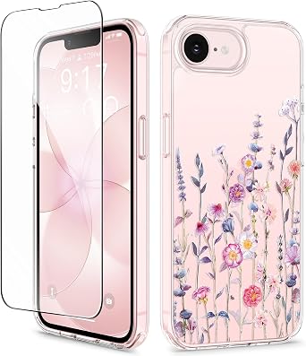GVIEWIN for iPhone 17e Case & iPhone 16e Case with Screen Protector, [Non-Yellowing][Military-Grade Protection] Hard PC&TPU Bumper, Floral Shockproof Protective Clear Phone Case Floratopia/Colorful