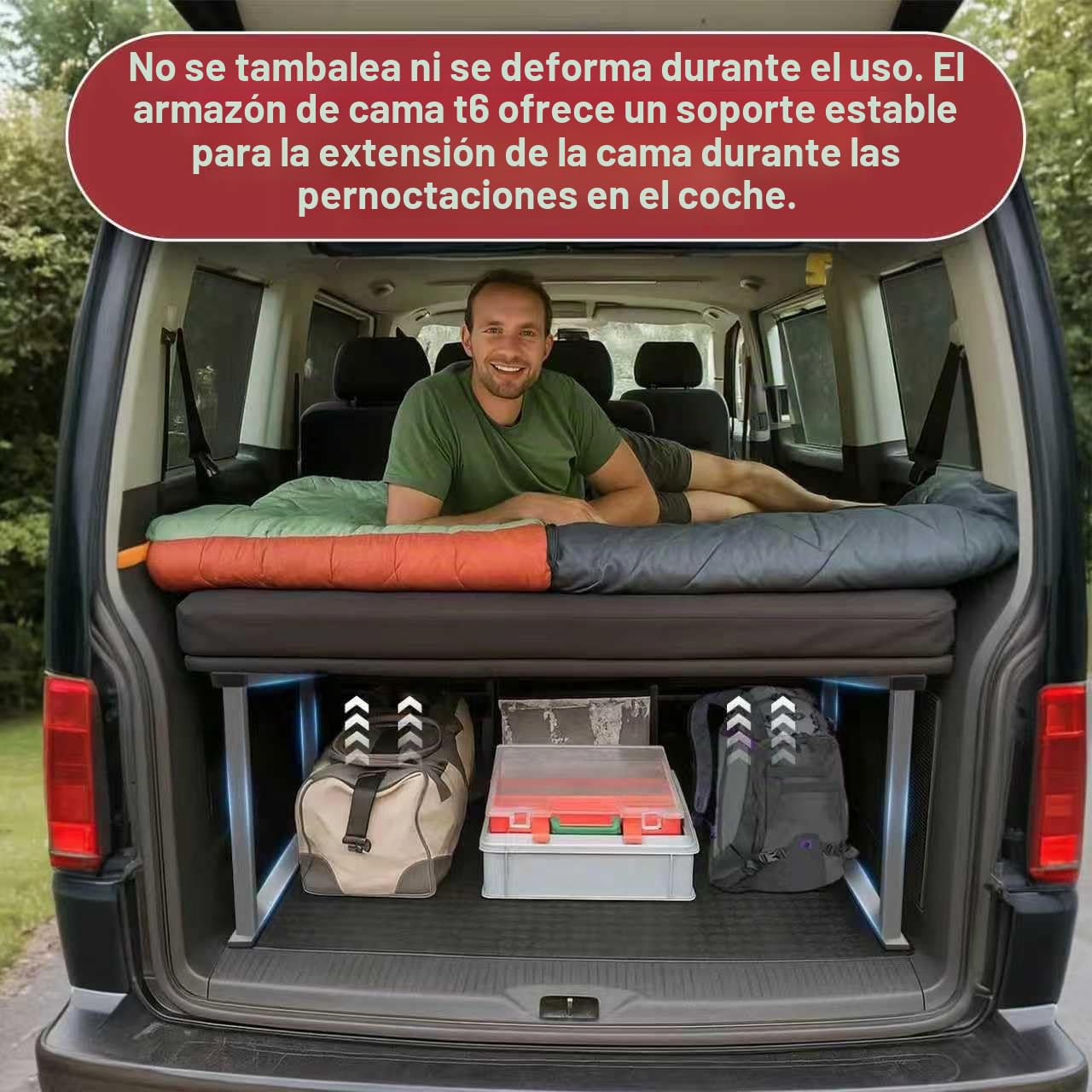 Soporte de Cama VW T5 / VW T6 / VW Multivan T6—Cama Multifuncional, Extensión de Cama VW T5 T6, Compatible con Multiflexboard,Soporte de Cama para Sistema de Rieles del Multivan,Extensión Cama Camper