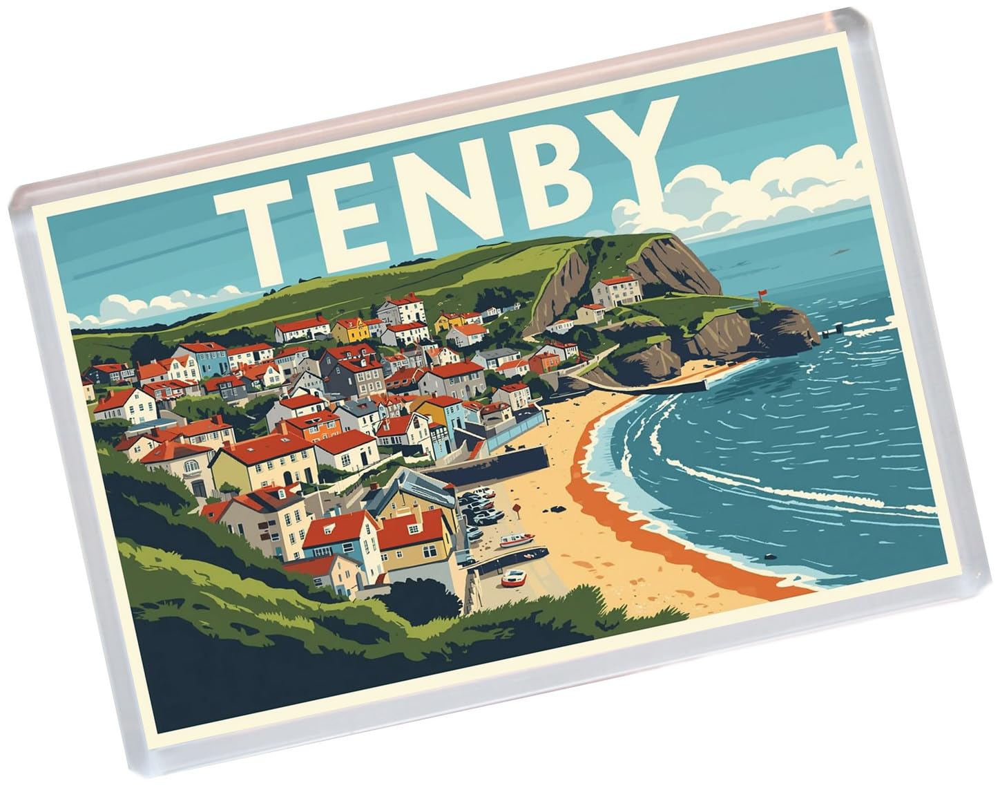Baked Bean Store Multicolor Tenby - Wales - Jumbo Artistic Fridge Magnet 96 X 67Mm Bbsfhm2131