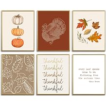 AUNMER Thanksgiving Fall Wall Art Prints Boho Pumpkin Maple Leaves Art Poster Harvest Seasonal Wall Art Decor for Autumn Thanksgiving Home Gallery Living Room Bedroom