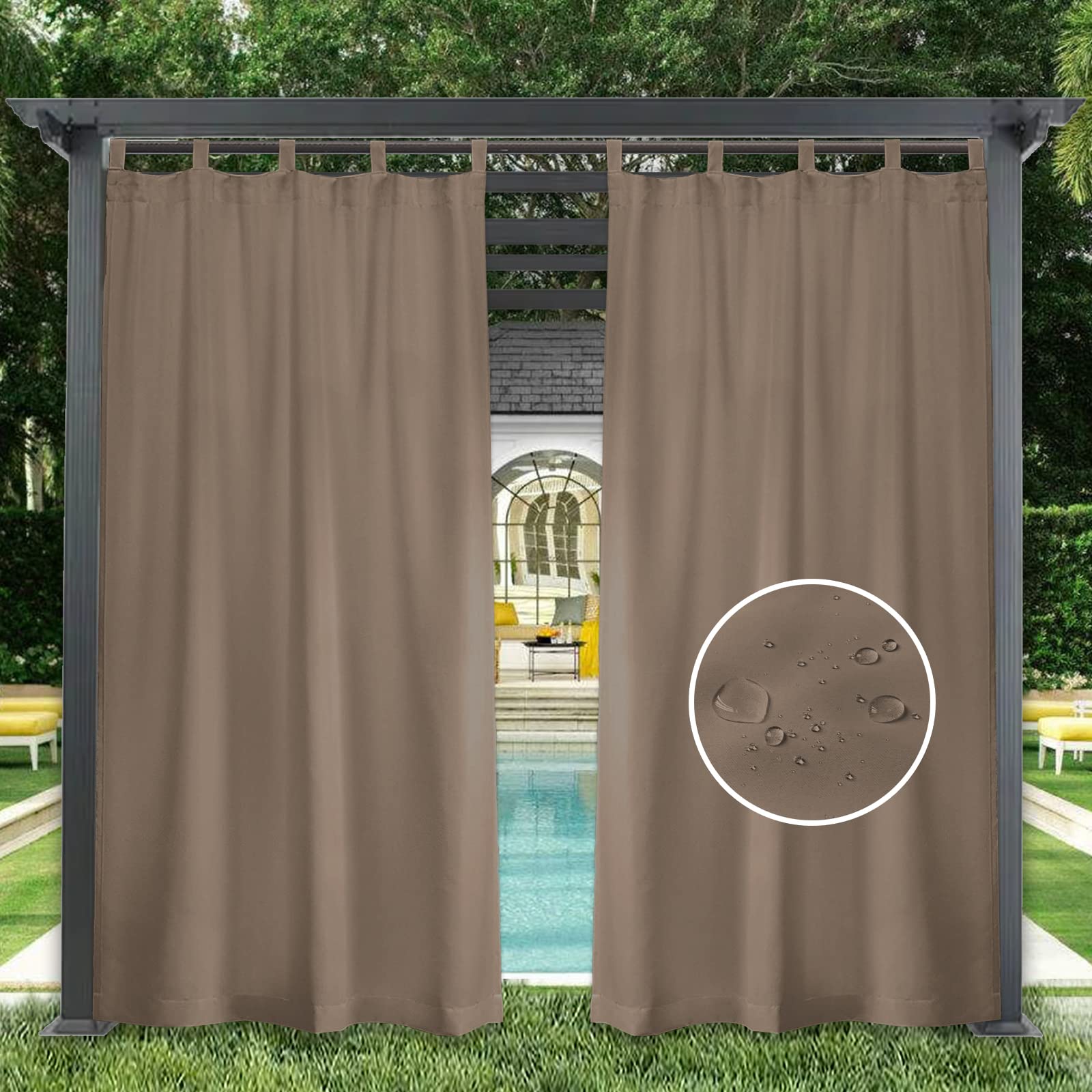 GZQIAWY 1 Panel Outdoor Curtains Waterproof Indoor Blackout Privacy Curtain for Patio Pool Hut Pavilion Gazebo Pergola,80 in x 80 in (W x L),Brown — image 1