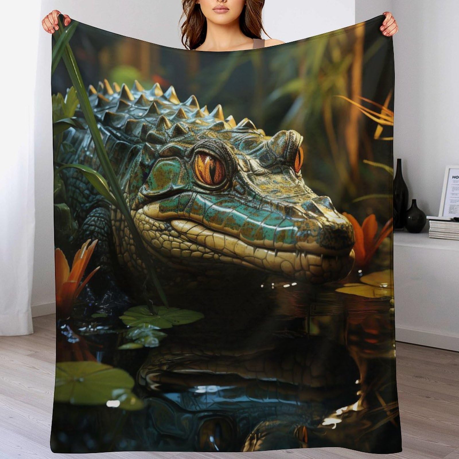 Couverture en flanelle plaid crocodile super douce pour lit double