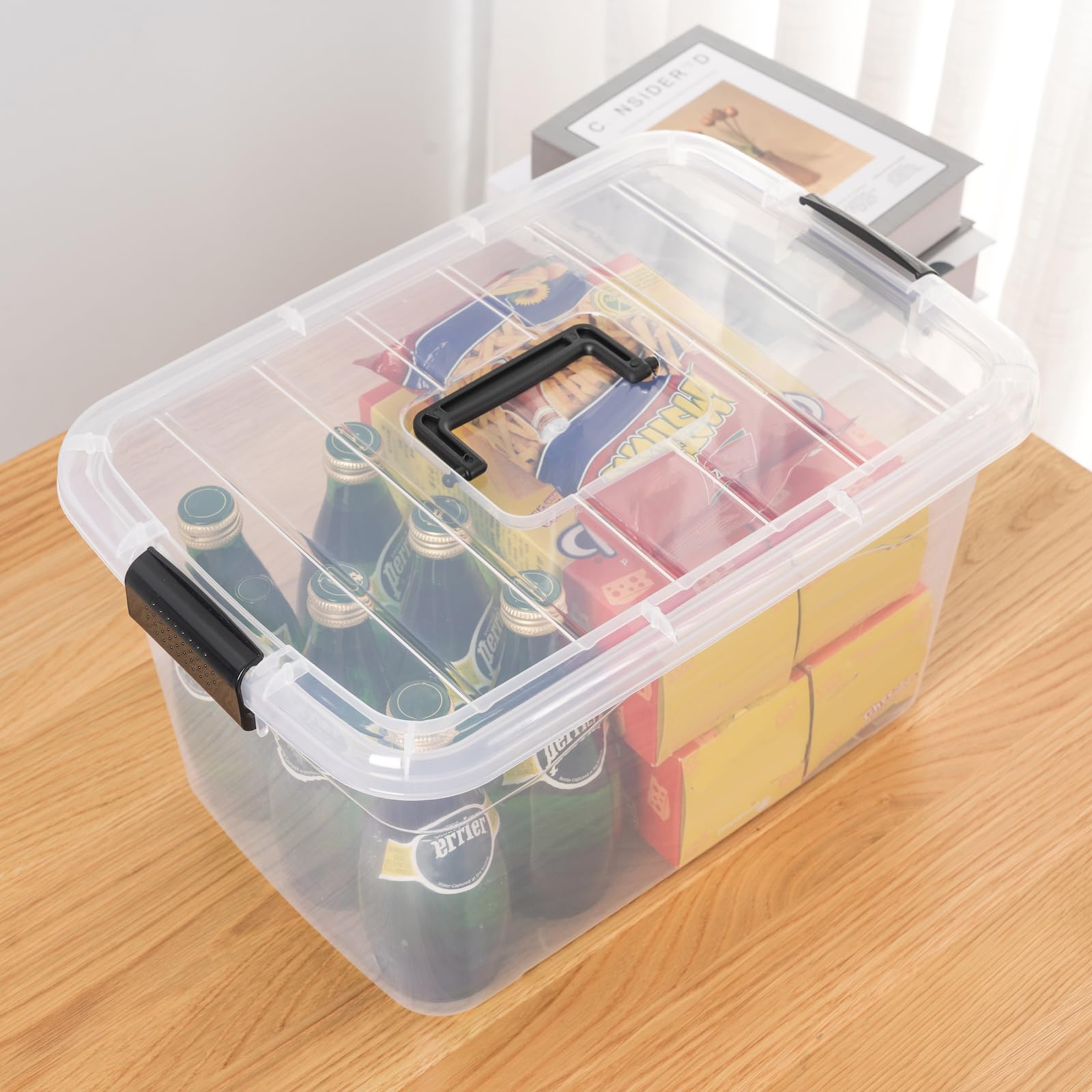 Cetomo 18L*12 Aufbewahrungsboxen, Aufbewahrungsbox mit Deckeln und Griff, stapelbare & ineinander schachtelbare Kunststoffbehälter für Zuhause, Wohnheim und Büro, Transparent, 18L-12er Pack