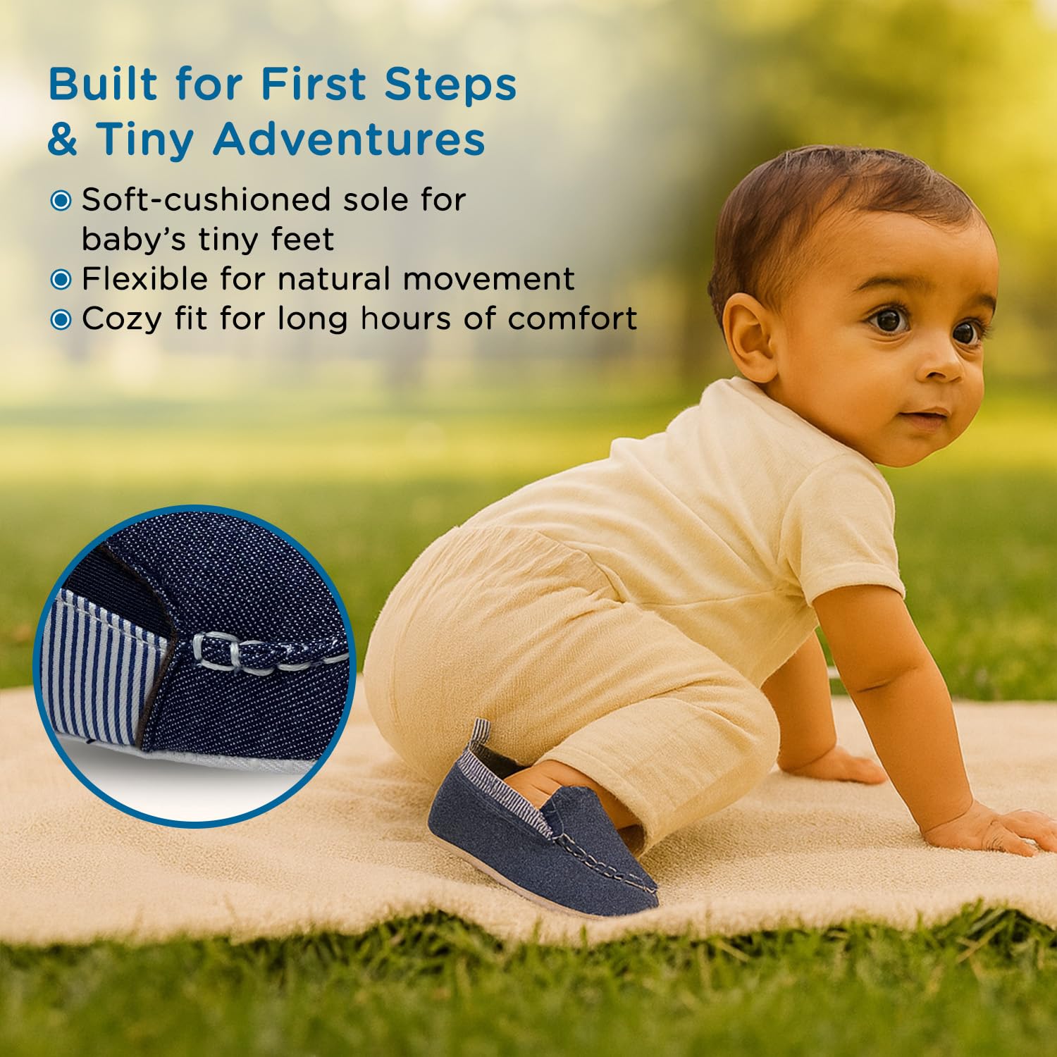 Mee Mee Soft Light Weight Booties | Unisex | Anti Skid | Attractive Colors & Designs | 6 Months + Denim Blue - Image 2 thumbnail