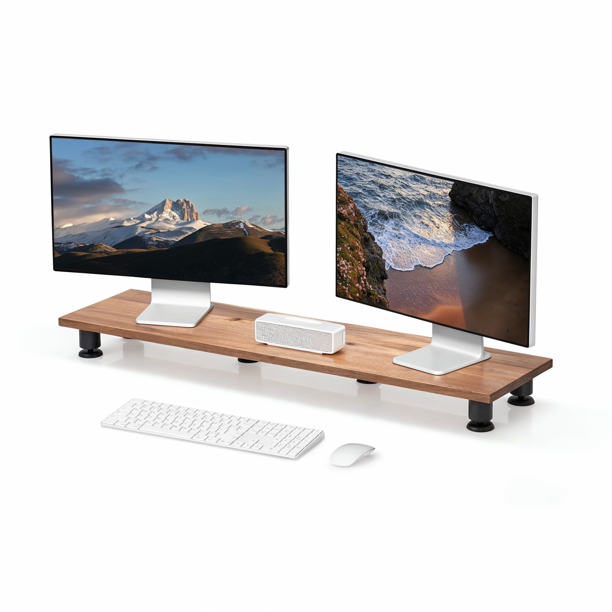 Nordik Large Dual Monitor Riser for 2 - Premium Handmade Hardwood Acacia Computer - Laptop TV Stand with Storage for Desk Accessories - Organizer Television