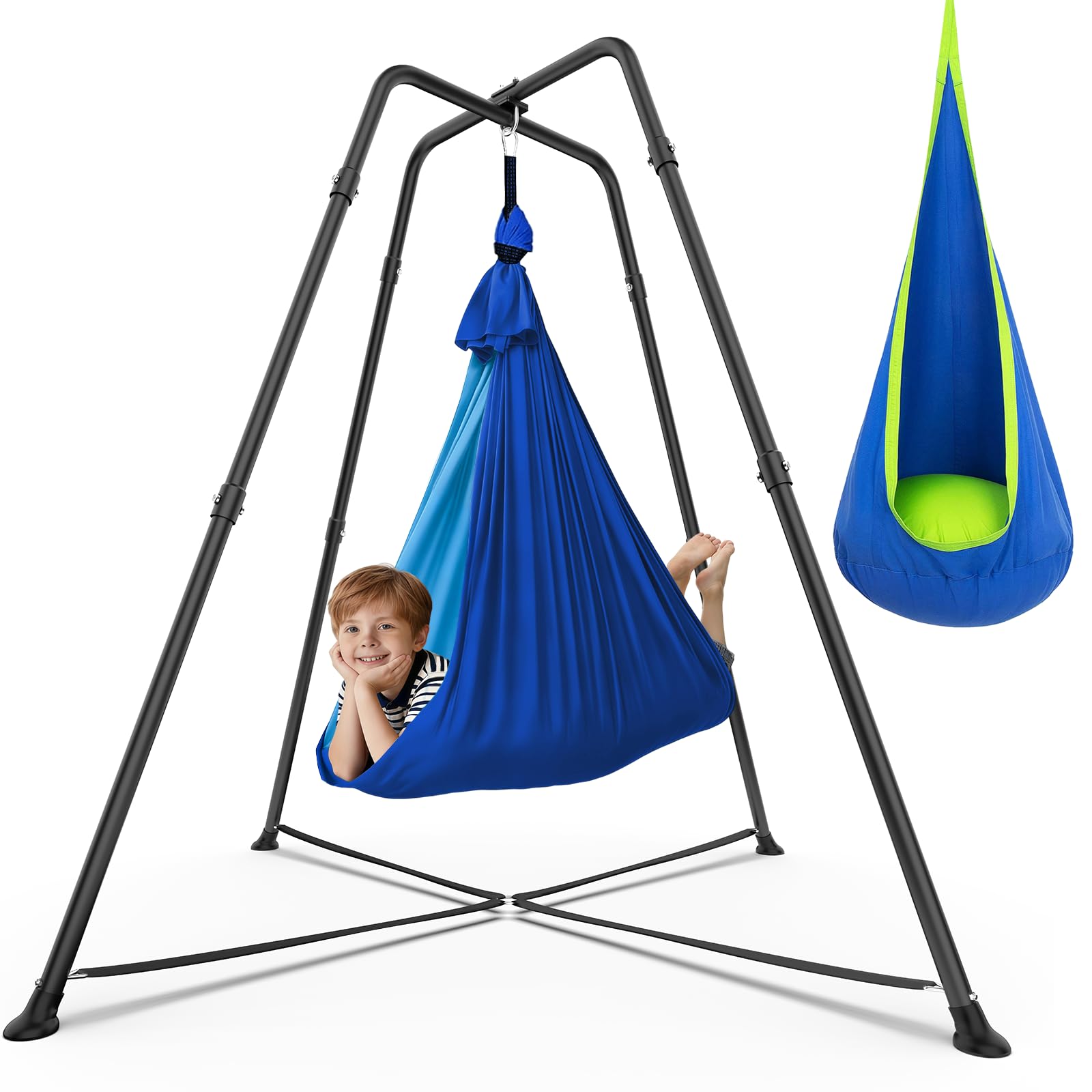 Swing Stand with Sensory Swing and Pod Swing, X-Shaped Swing Frame, Heavy-Duty Metal Sensory Swing Set for Adults Indoor and Outdoor 330LBS