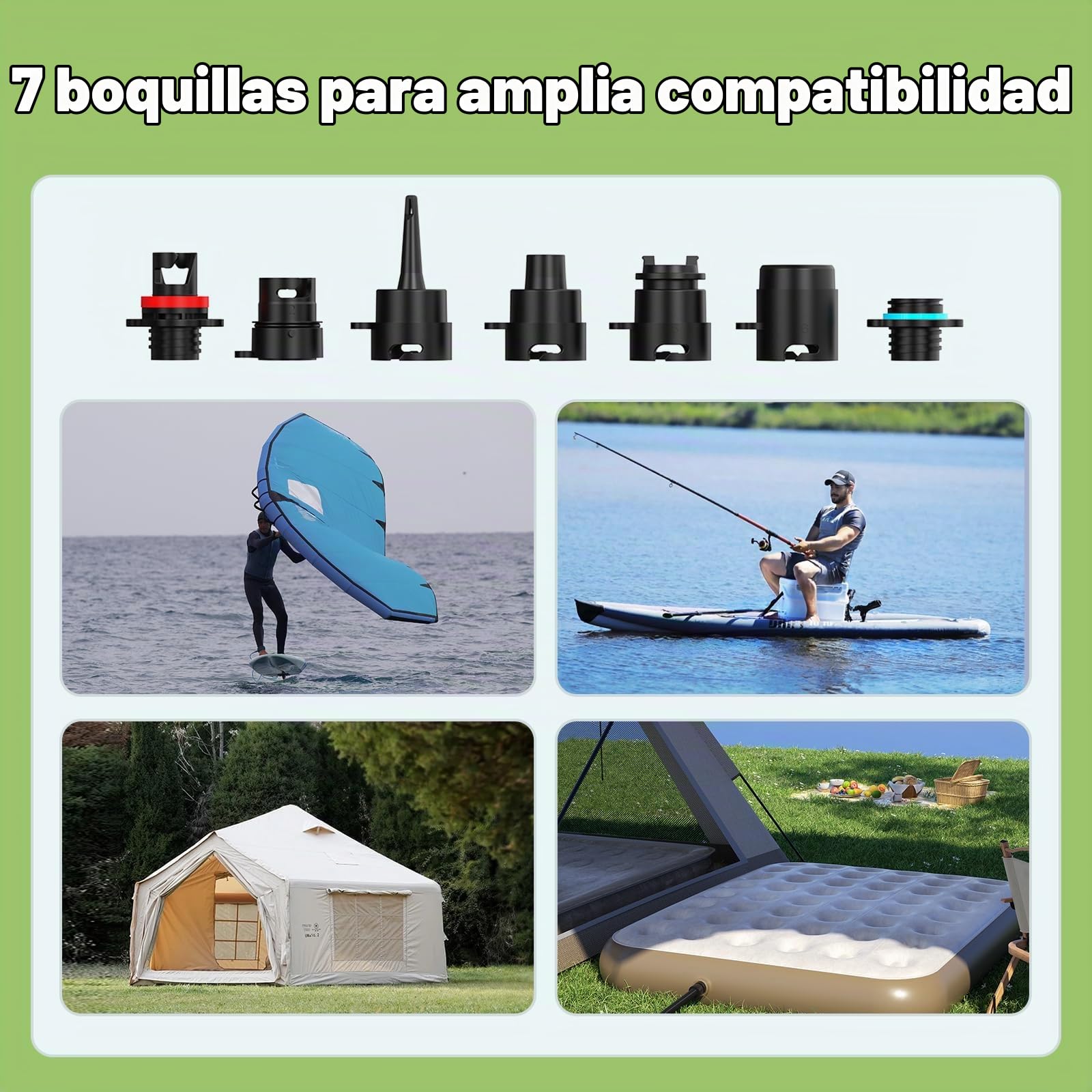 Bomba de aire eléctrica SUP con batería, bomba de tabla de remo recargable de alta presión de 20 PSI, inflado de doble etapa, apagado automático para kayak, alas de cometa, tiendas de campaña