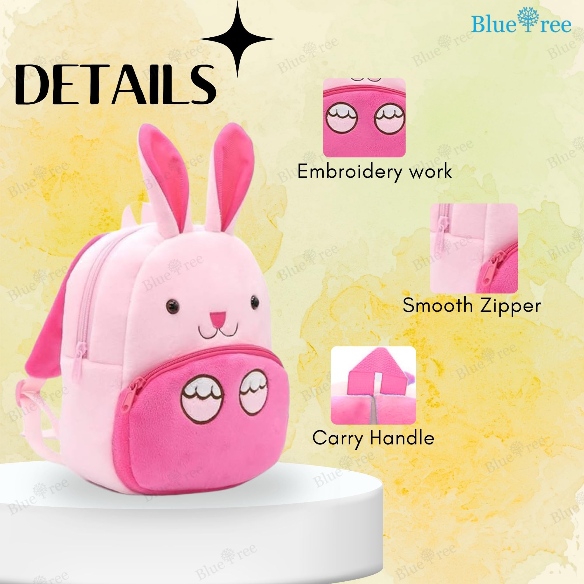 blue tree School Bag for Cute Kids for (1-5 Years), Nursery Soft Plush Pink Ch konggi Bag for toddlers, Mini Travel Animal Backpack for Boys and Girls 2