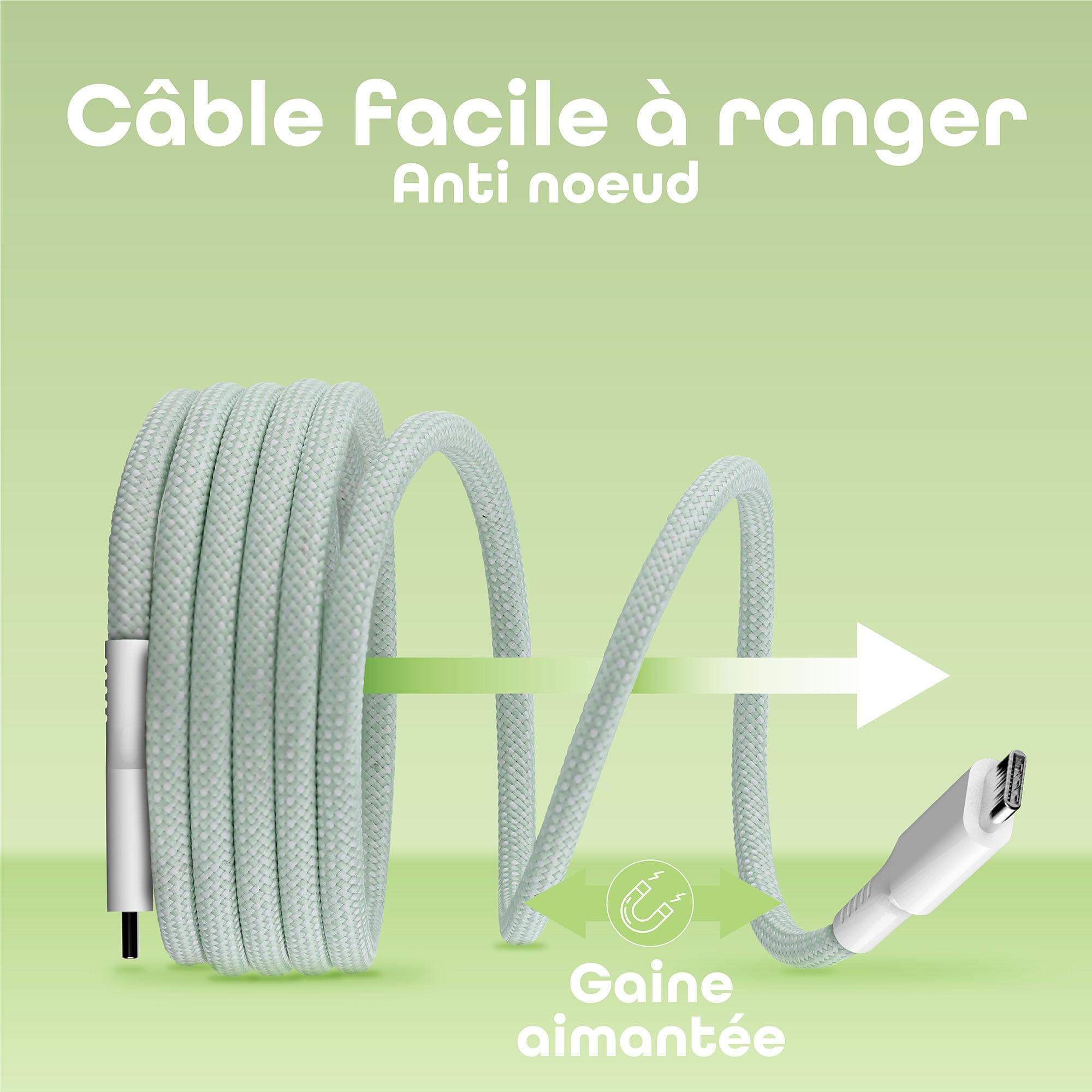 T'nB Pack Batterie Externe MagSafe 5000mAh Verte et Câble USB-C Magnétique 60W, Charge Sans Fil et Rapide USB-C, Compatible iPhone