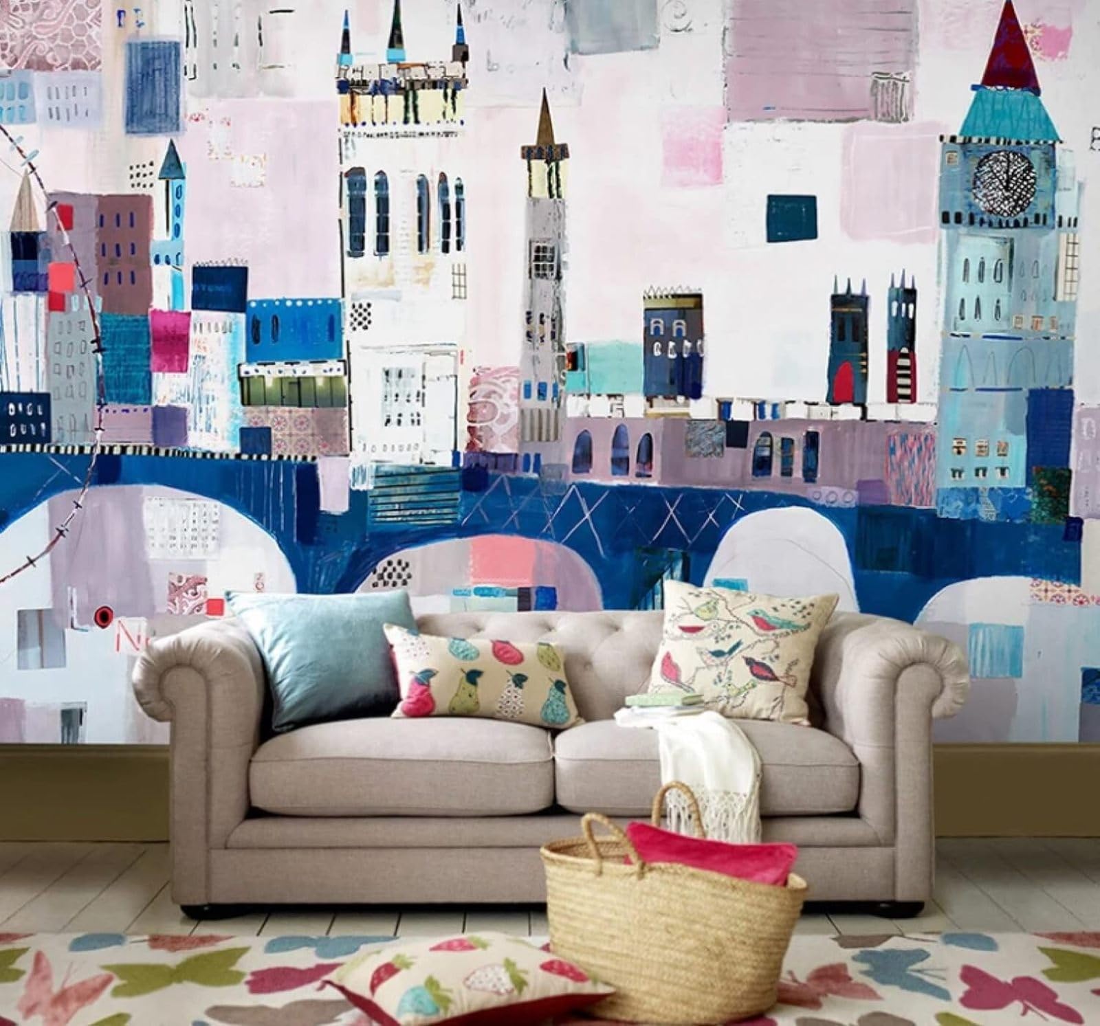 Hand Drawn Abstract Watercolour Architecture Art 3D Wallpaper Easy Install Feature Office Living Room Sofa Bedroom TV Background Wall Decoration-200cm×140cm