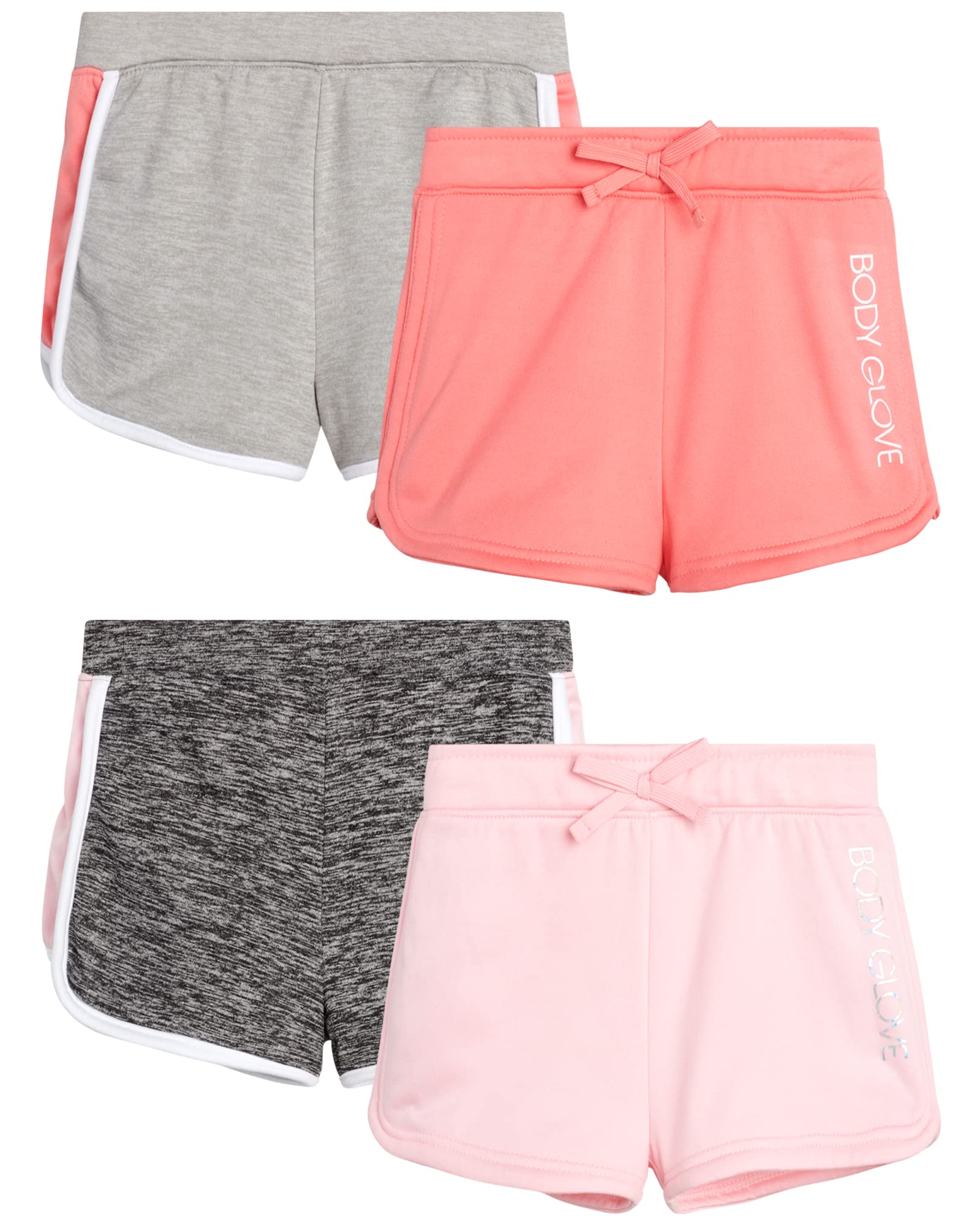 Body Glove Girls’ Active Shorts - 4 Pack Soft Cozy Athletic Gym Dolphin Shorts (Size: 7-12)