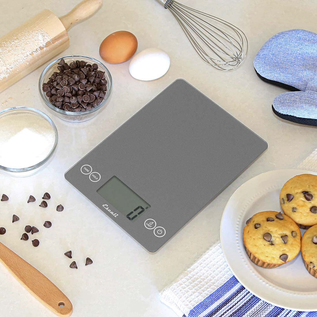 Escali 157GS Balance de Cuisine Arti Glass, Balance de Précision avec Affichage LCD, Accessoires Cuisine, 6.8 kg (15lb), Gris, 23 x 16,5 x 2 cm