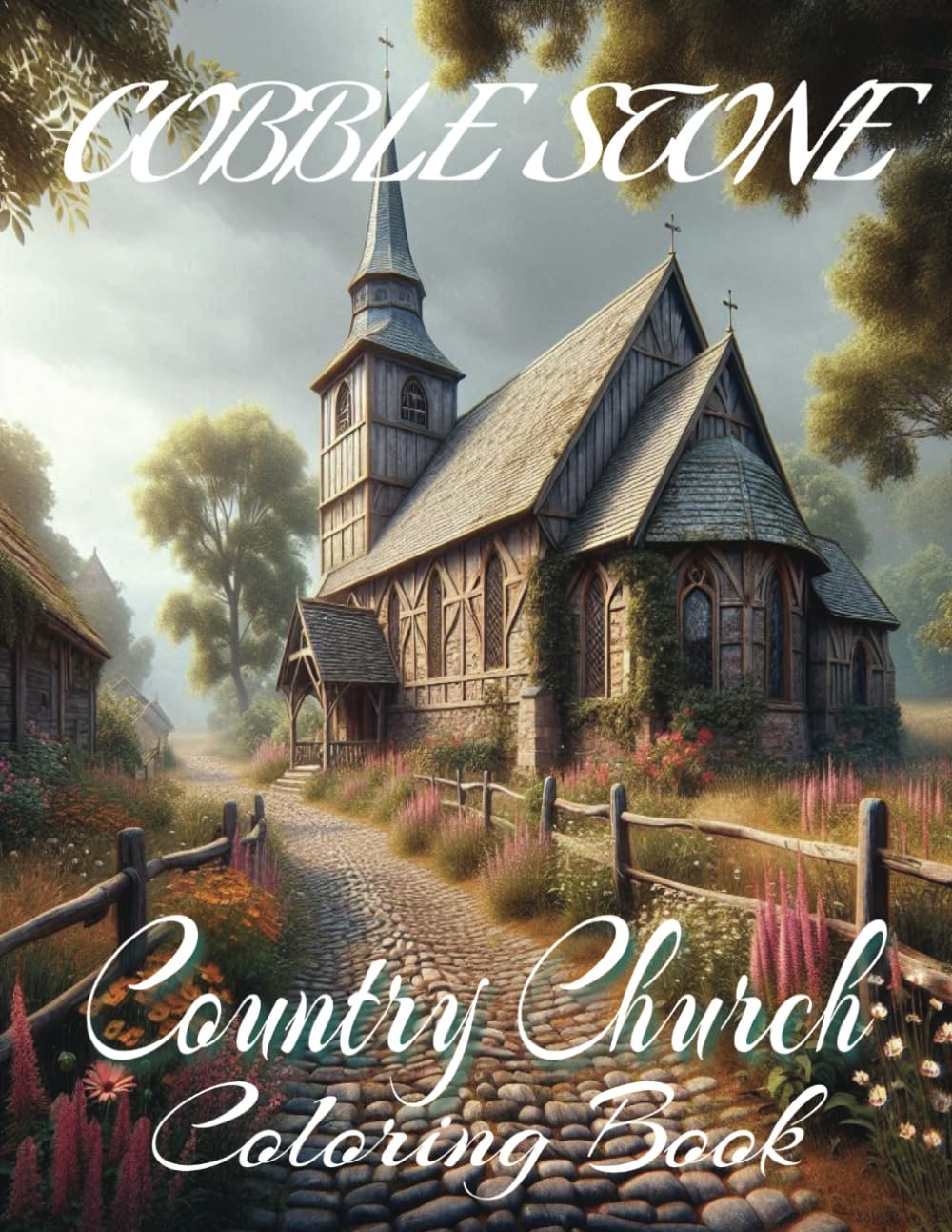 Country Church Coloring Book: Cobble Stone Pathway: Peaceful Countryside Views: Creativity fun for Adults and Teens