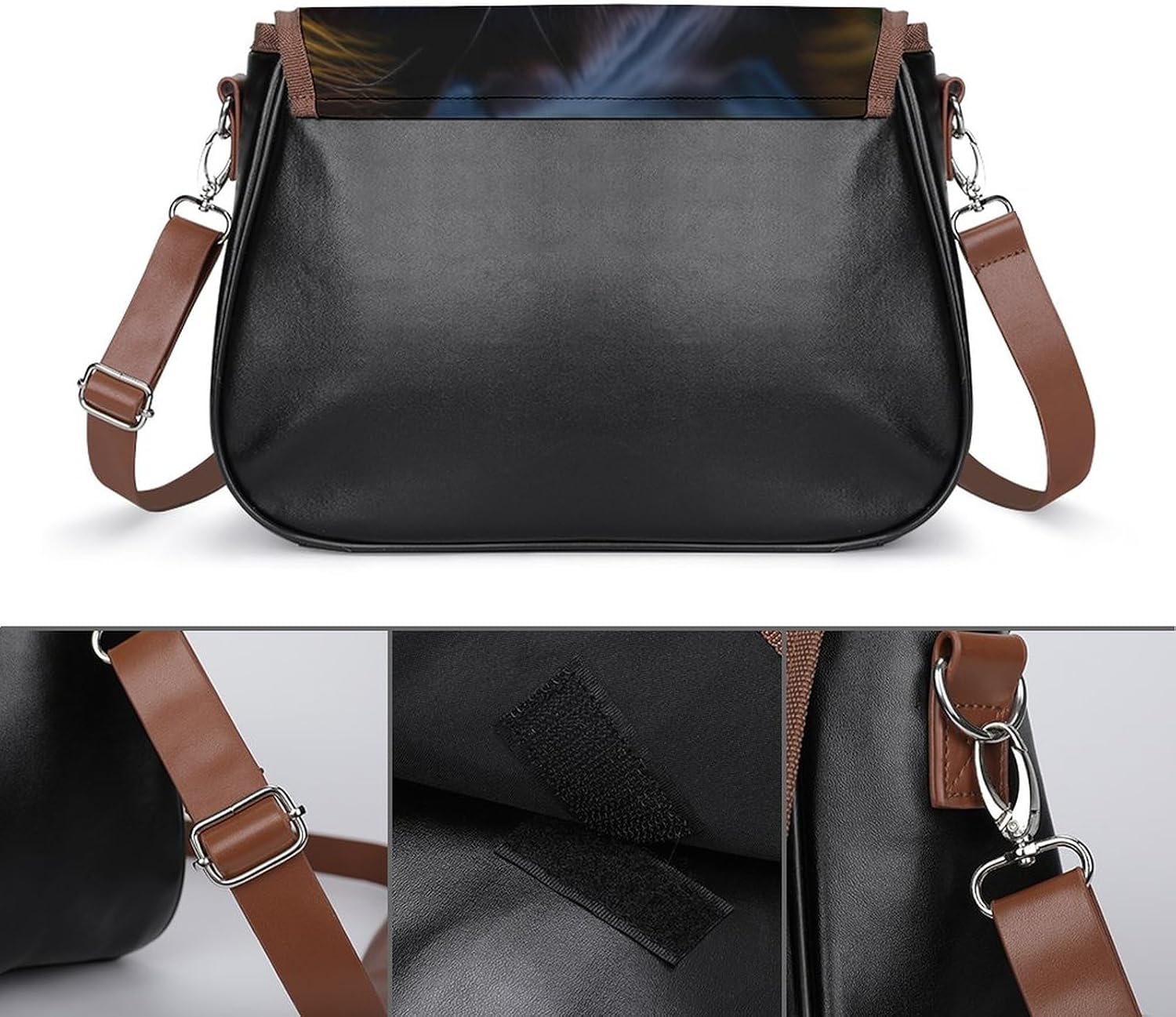 PU Leather Crossbody Satchel Bag Compatible with Black Cat Print, Vintage Purses Handbags for Women Ladies