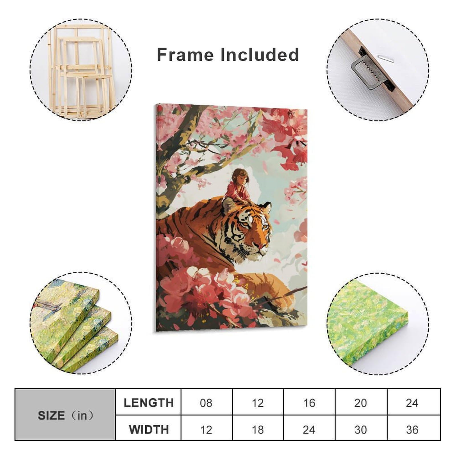 Amazon.co.jp: 絵画 虎に乗る女の子インテリア 絵画 動物イラスト