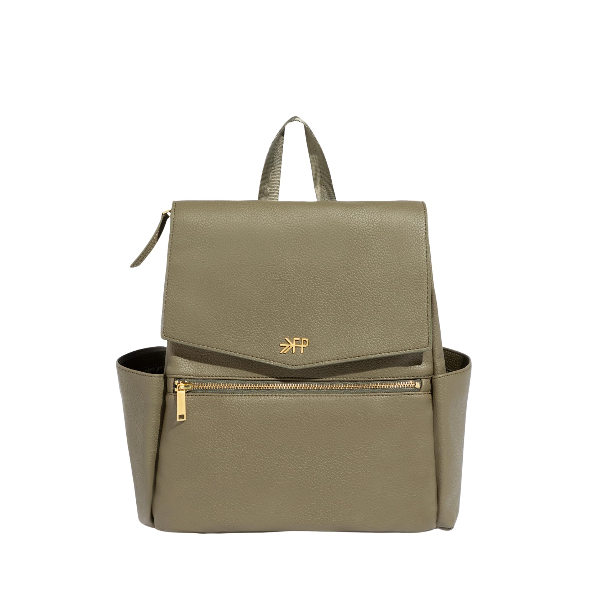 Freshly Picked Mini Classic Diaper Bag Backpack, Wipeable Vegan Leather Baby Diaper Bag, 8 Pockets Total (Sage Green)