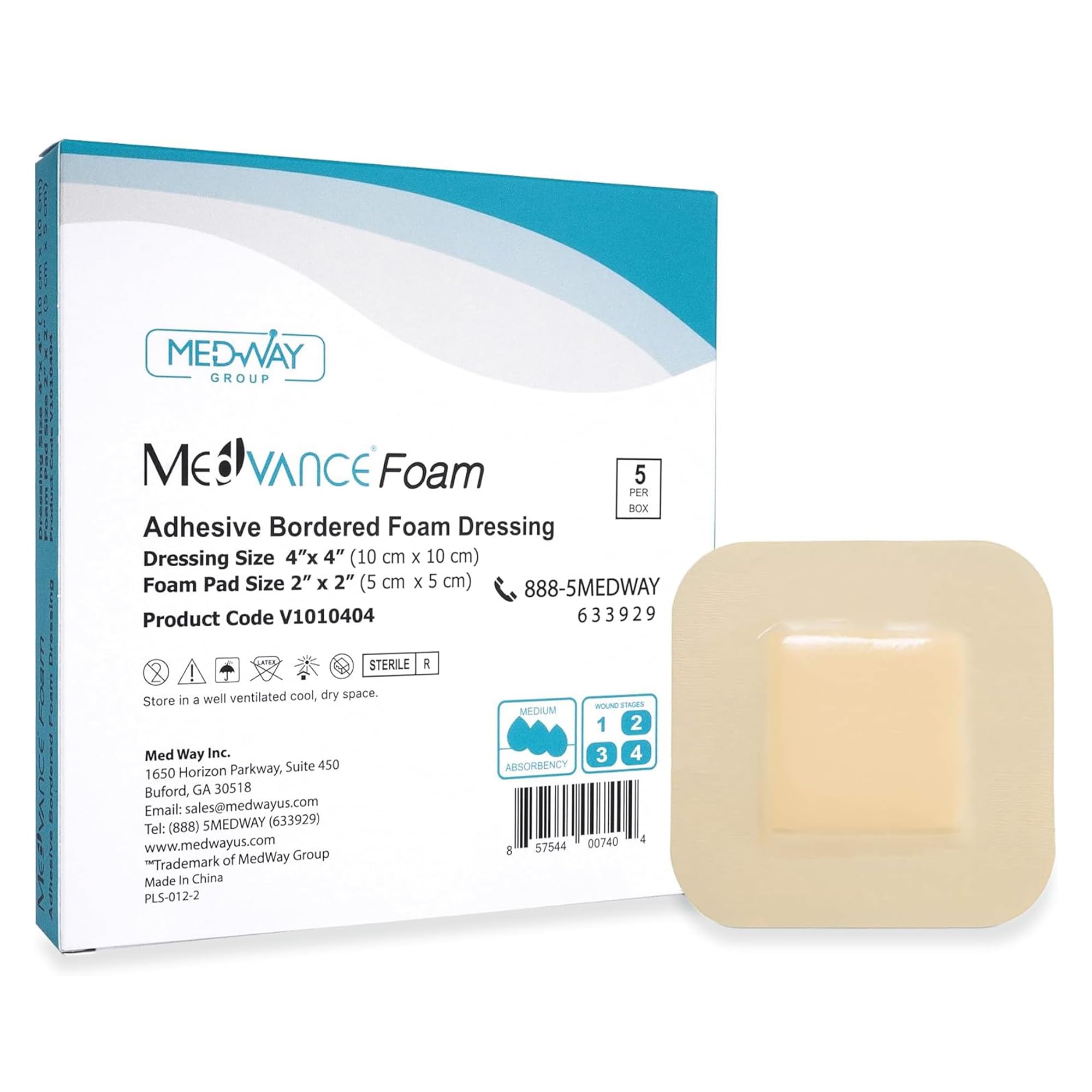 MedVance TM Foam – Bordered Adhesive Hydrophilic Foam Dressing 4"x4" (2"x2" Pad) Box of 5 dressings