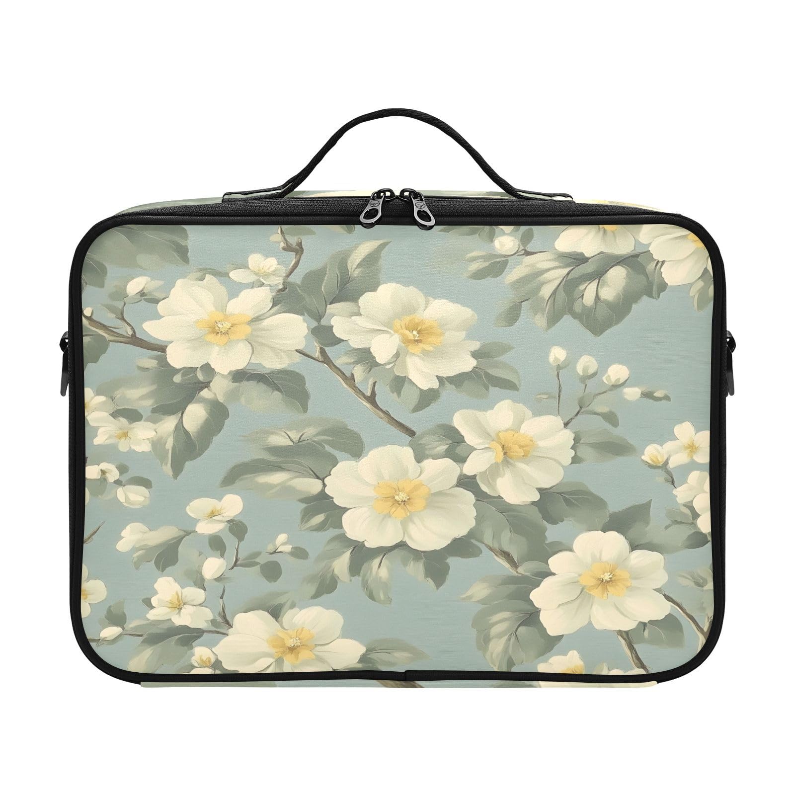 zyrtty Travel Makeup Train Case Flower Pattern Green Plants Leaves Cosmetic Organizer Portable Storage Bag with Adjustable Dividers for Cosmetics Brushes Toiletry Jewelry Digital Accessories