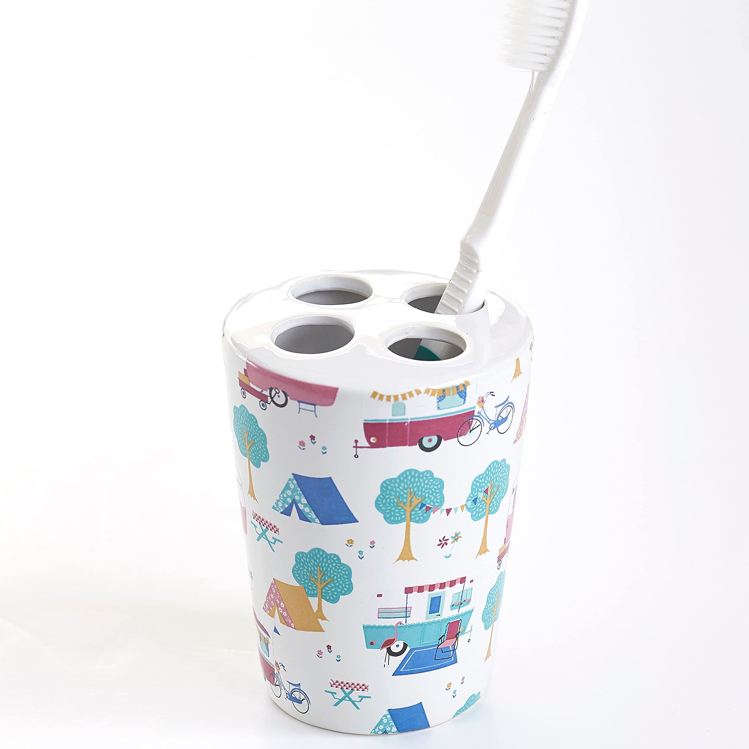 The Lakeside Collection Glamper Ceramic 4-Slot Toothbrush Holder for Bathroom Countertops