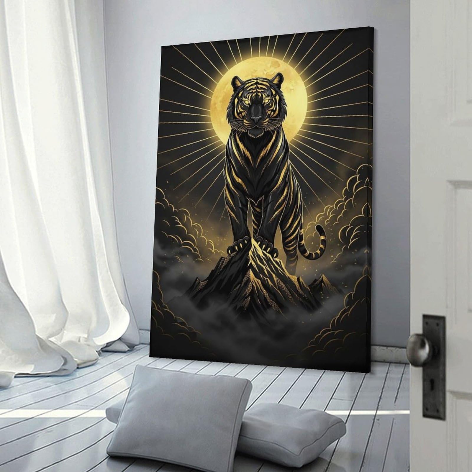 Junmoney Golden Tiger on Mountain Peak Wall Picture Print 20x30inch(50x75cm), for Bedroom Decor, Cosy Corners Or Studios, Home Artwork with A Soft Interior Feel