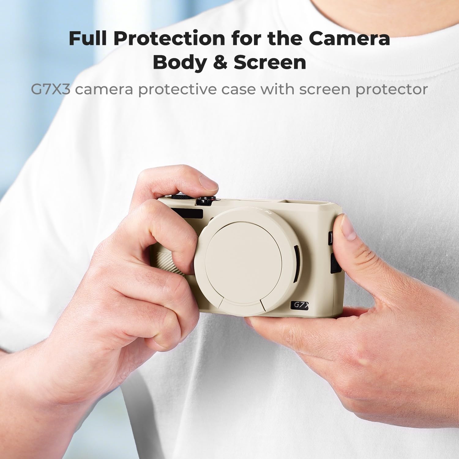 Etui ochronne K&F CONCEPT do aparatu Canon G7X Mark III, kremowe, miękkie silikonowe etui do aparatu cyfrowego G7X Mark III z odłączaną osłoną obiektywu, odporne na zarysowania, dopasowane