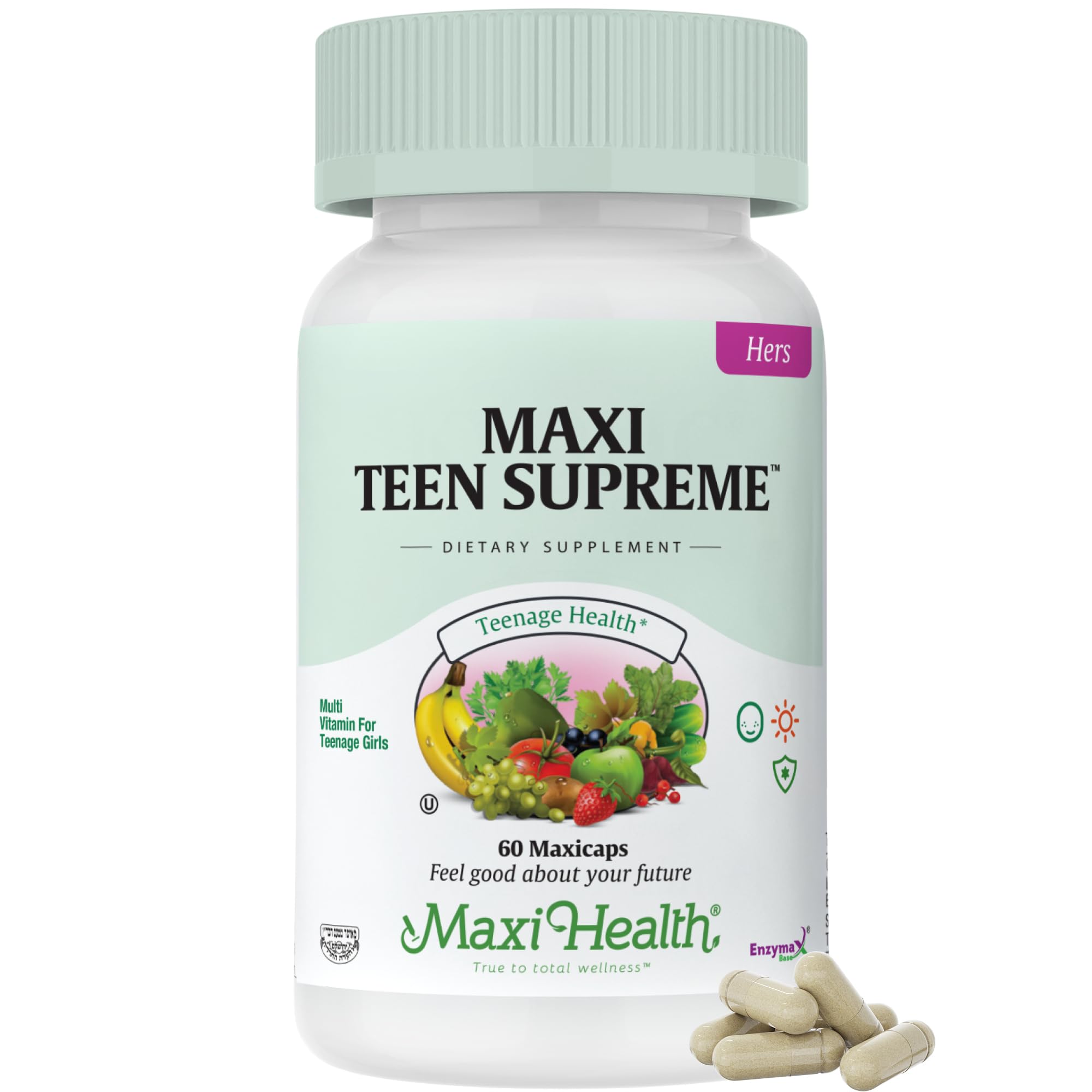 Maxi Health Teen Multivitamin – Natural Vitamins for Teenage Boys Ages 12-17 – Enhances Development and Immune Health - Best Kosher Supplement for Teenagers – 60 Count (120, Girls)