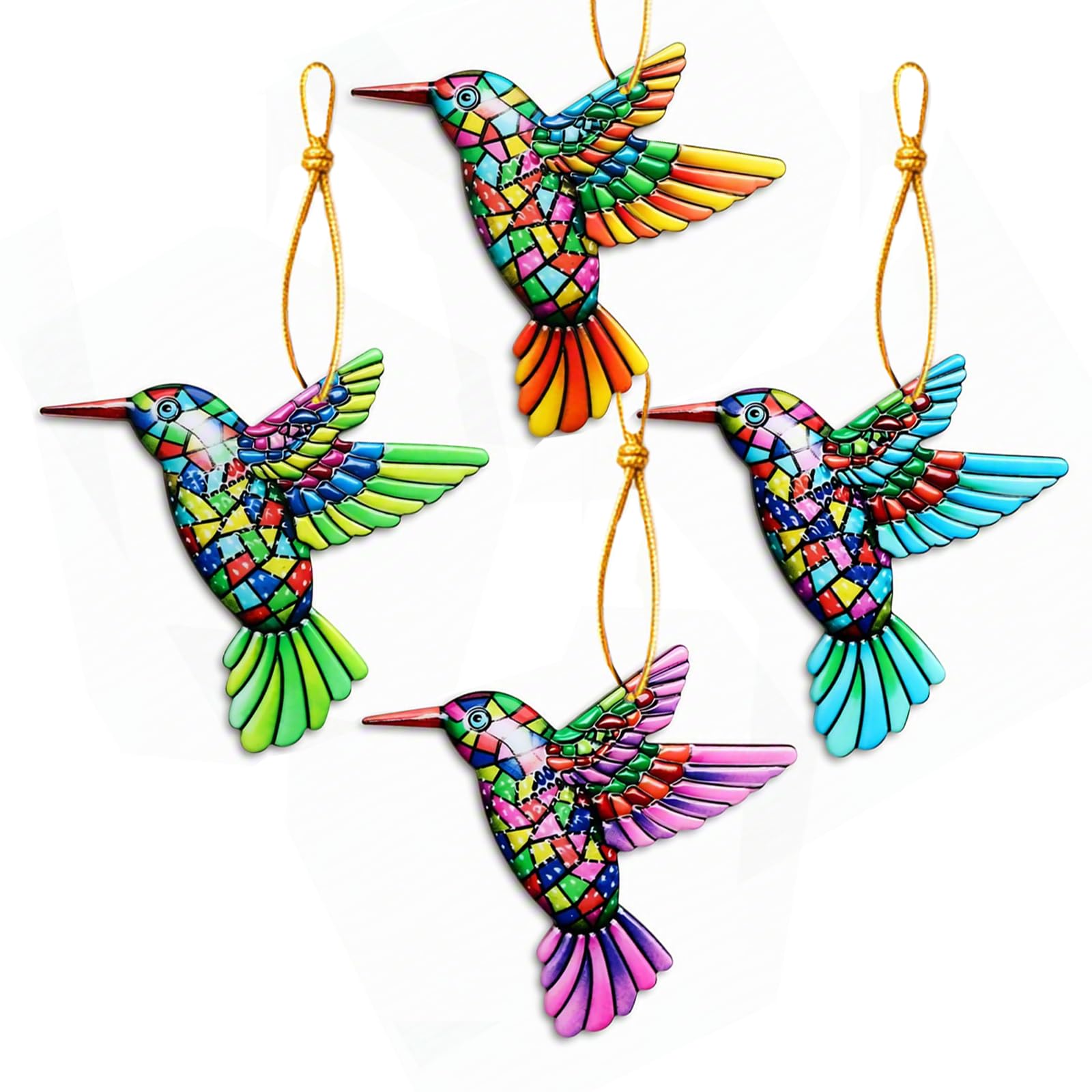 4 Pack Metal Hummingbird Wall Art Decor, 3D Colorful Garden Ornaments