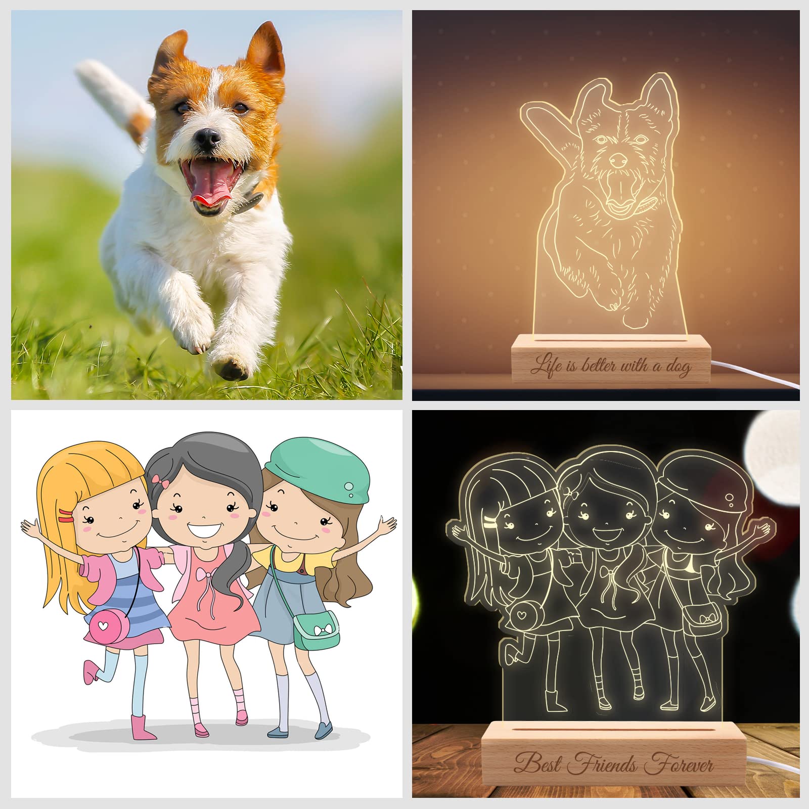 Xiuyours Personalized Night Light Custom 3D Photo Lamp with Picture Text Engraved, Customized Valentines Birthday Anniversary Lights Gift for Wife Husband Girlfriend Her Him