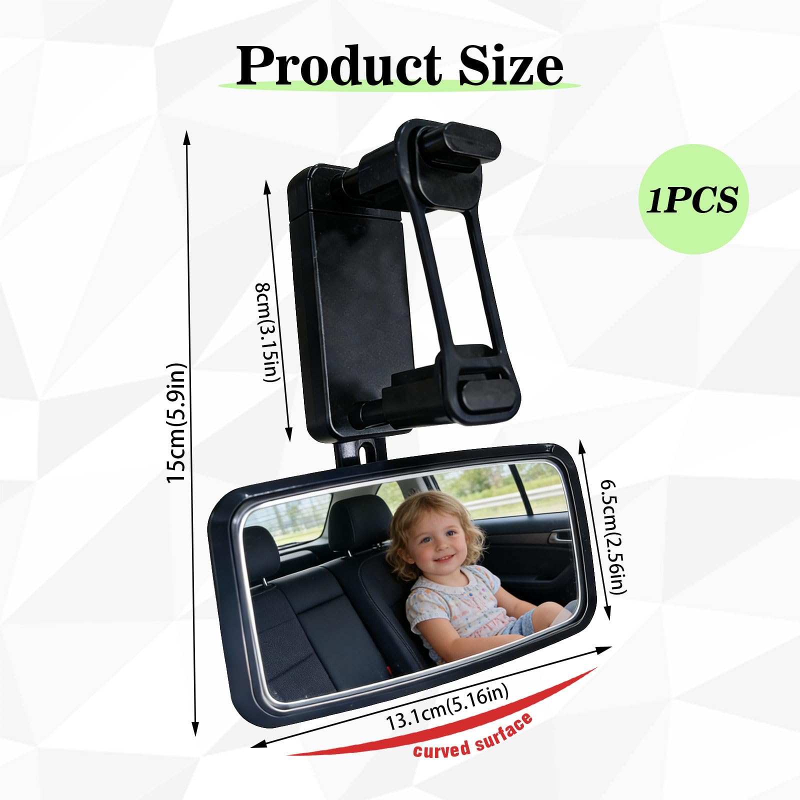 Espejo Retrovisor para Bebé Coche, Gran Angular Ajustable 360°, Cristal Irrompible Antirreflejos, Instalación Rápida con Clip Universal, Compatible con SUV, Coches y Camiones, Visibilidad Total