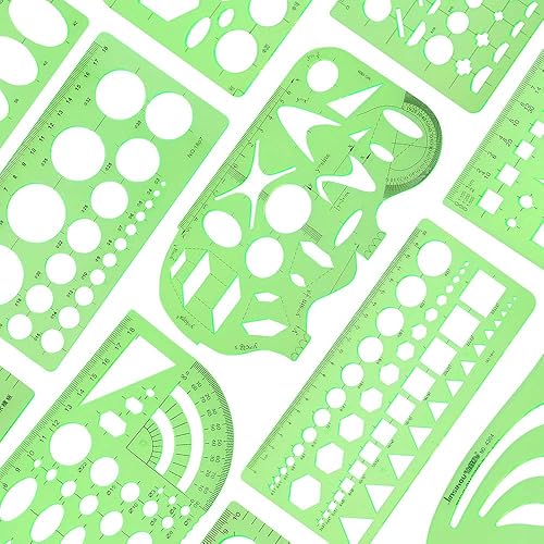 Miniatura 2 de Angrox Plantillas de dibujos geométricos, reglas de geometría de medición, 15 piezas con 1 bolsa de archivo para diseño, escuela, estudiar, edificio