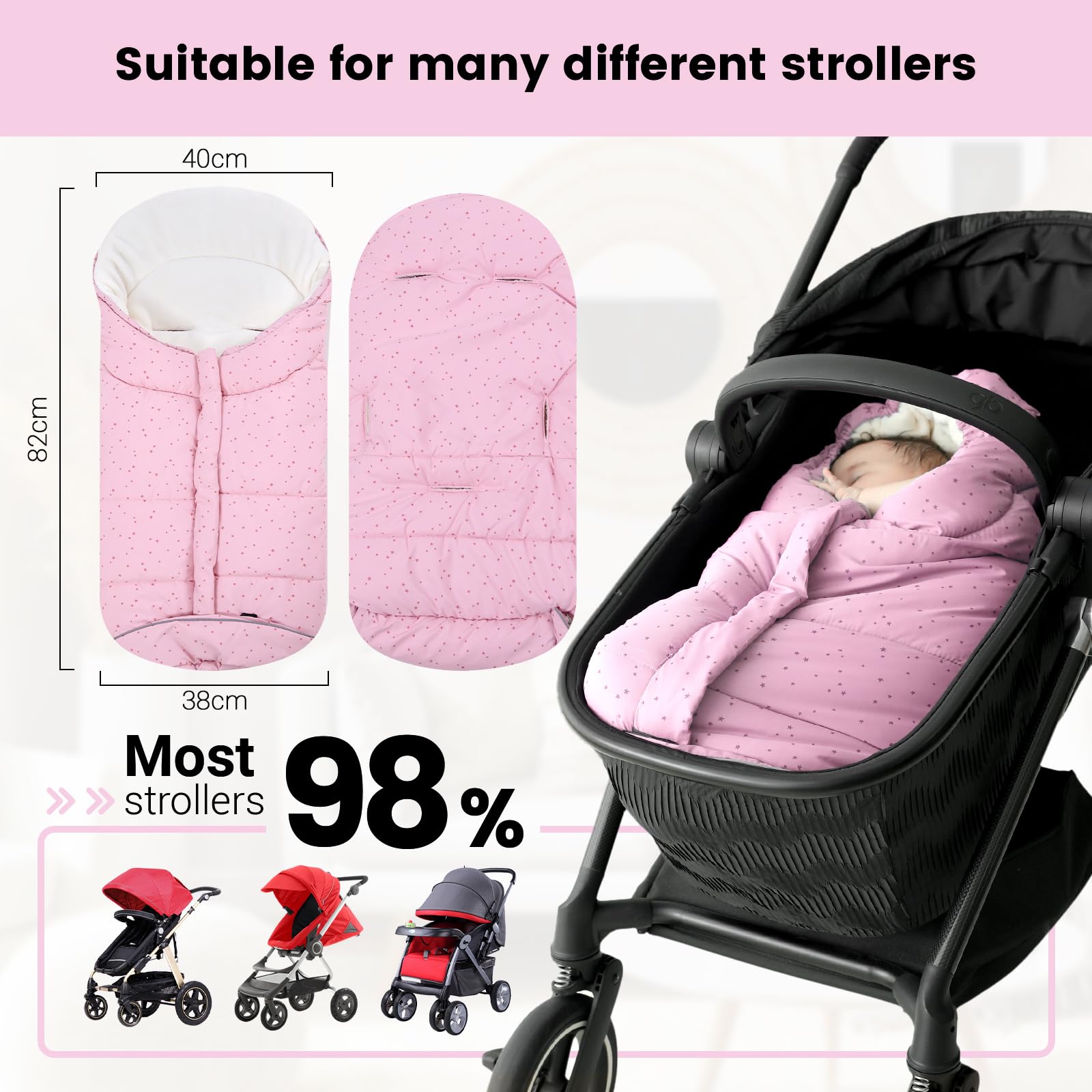 Sacchi Nanna per Bambino 3 Tog, Passeggino Sacco a pelo Neonato Coperta Universale Avvolgente 0-6 Mesi, Stella Rosa