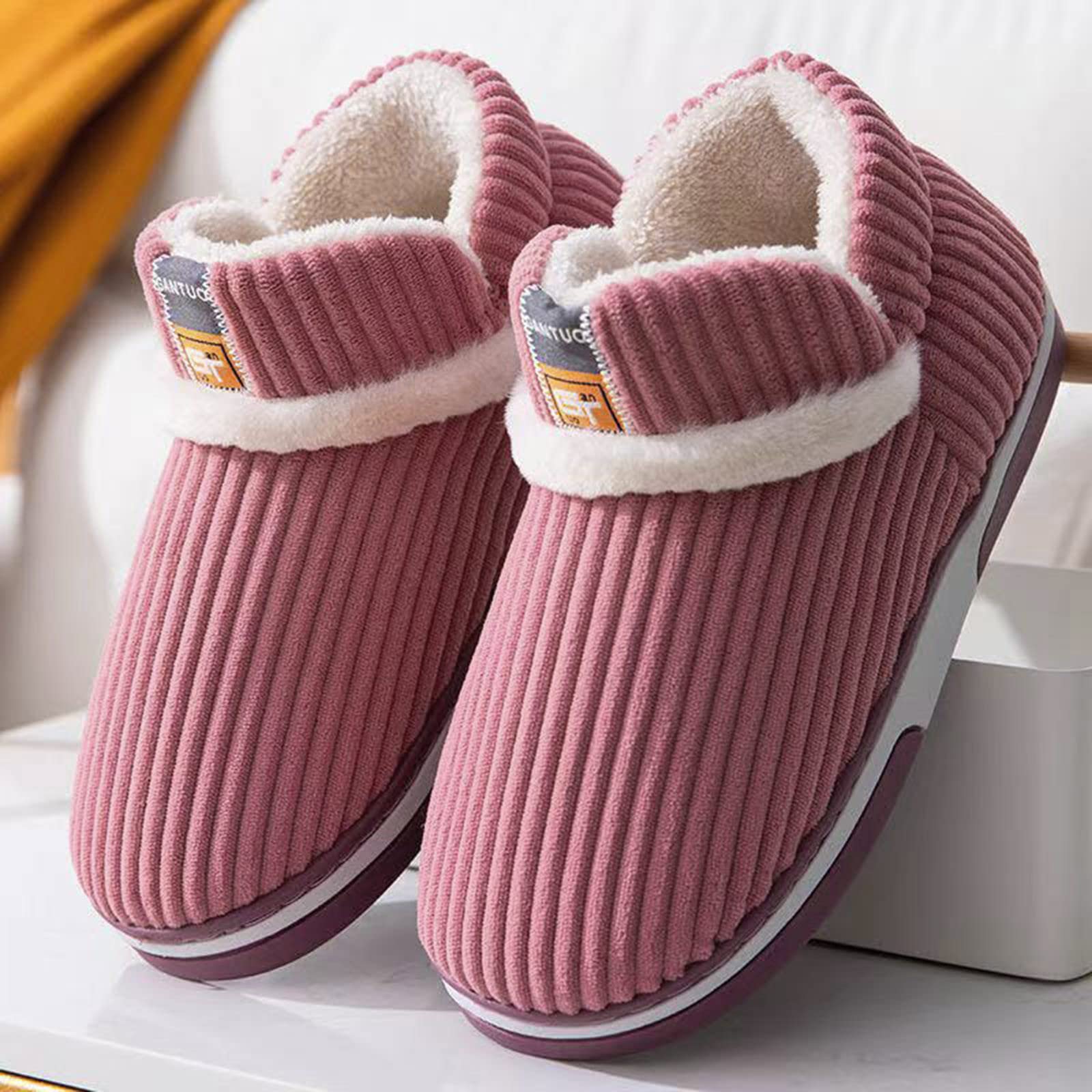 Zapatillas de estar por casa de invierno para mujer, cerradas, cálidas, para hombre, forradas de invierno, zapatos de nube, espuma viscoelástica, cómodas, de fieltro, pantuflas de felpa, pantuflas