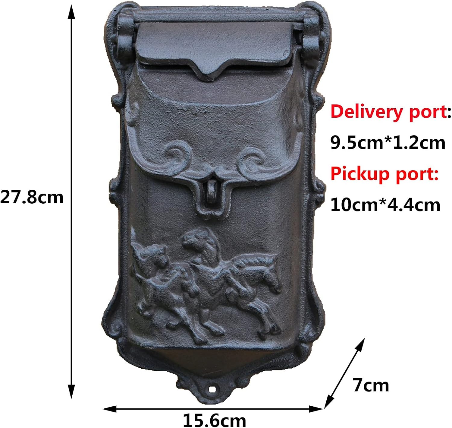 IDEAX Wall-Mounted Mailboxes Vintage Small Cast Iron Wall Mounted Mailbox with Five Horses Figurines On Home Garden Wall Decorative Metal Letter Box Newspaper Post Box