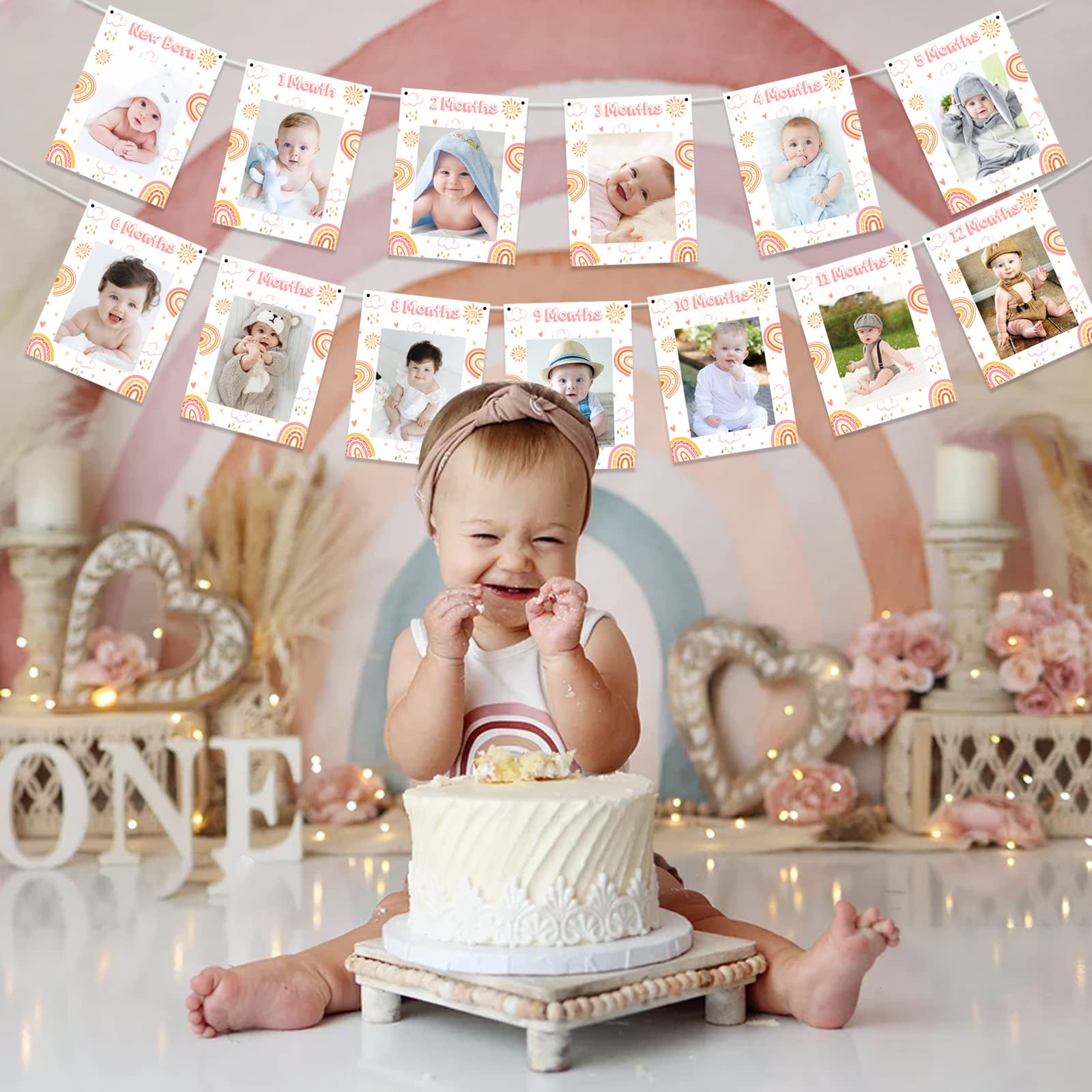 PartyHooman Striscione fotografico per il 1° compleanno, per bambini