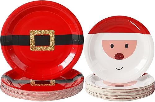80 platos de papel de Navidad a granel, platos de Navidad de Santa Navidad, platos desechables para suministros de fiesta de Navidad, 7 pulgadas, 9