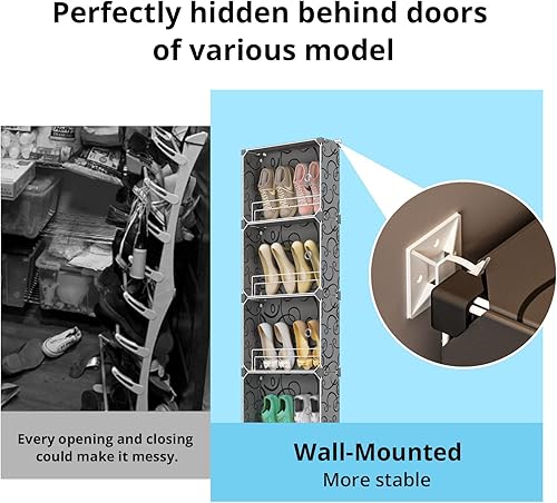Miniatura 6 de MAGINELS Organizador de zapatos de 5 niveles con tapa, gabinete de almacenamiento delgado para zapatos, detrás de la puerta, estante estrecho