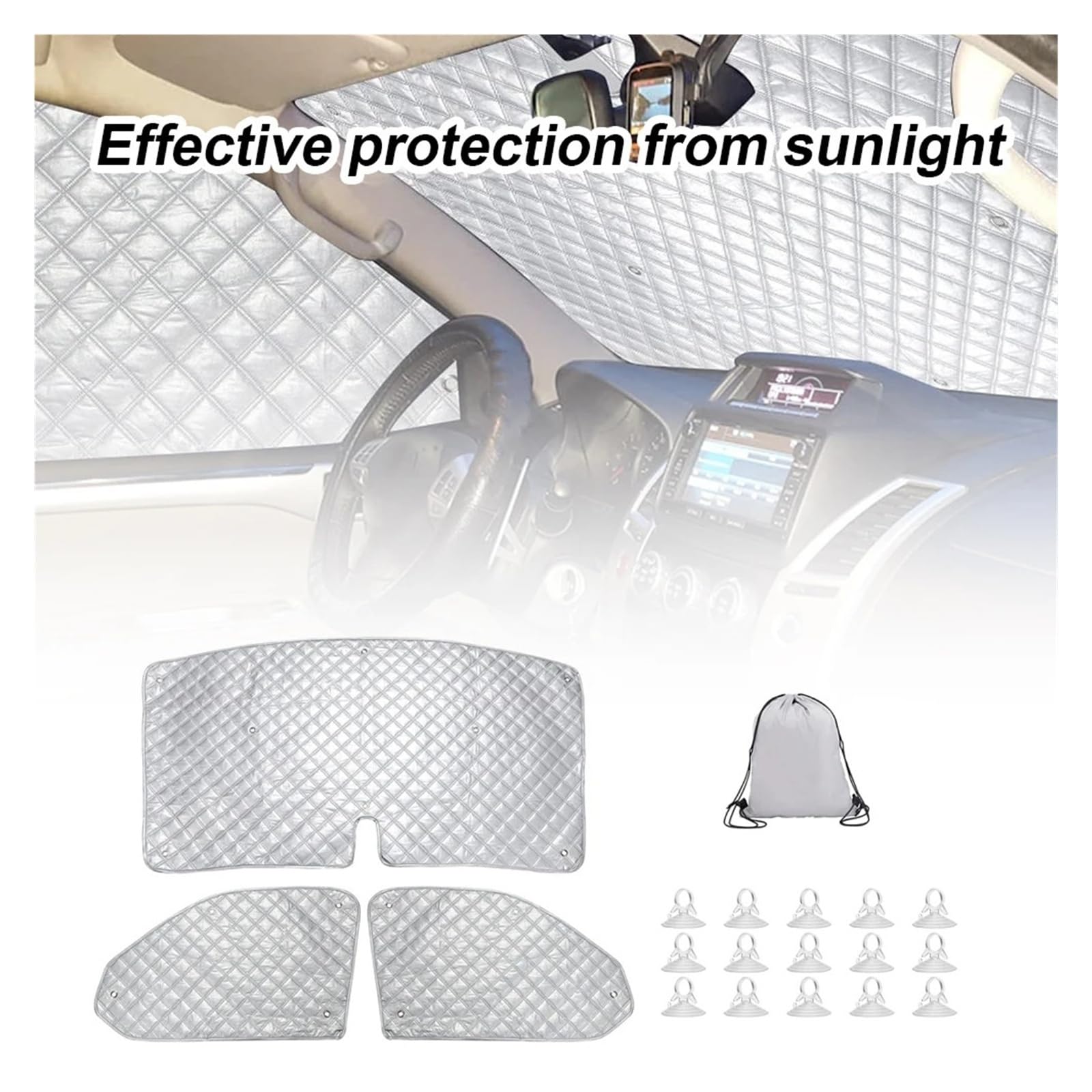 3pcs Car Sunshade Windscreen Protection Cover Internal Thermal Blind Window Cover Set Cover Auto Front Windscreen Cover