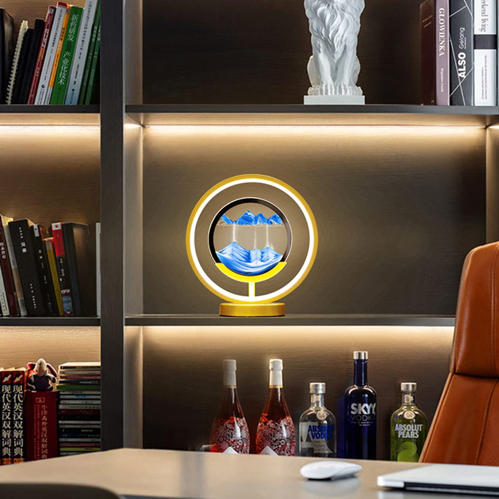 Klepsydra, Dekoracja klepsydry, 3D Sztuka Scena Piaskowa Dynamiczne Okrągłe Szkło, Lampa Biurkowa Malowanie Krajobrazu Piaskowego Lampa Malowania Piaskiem Oświetlenie Wewnętrzne LED Lampa Biurkowa San