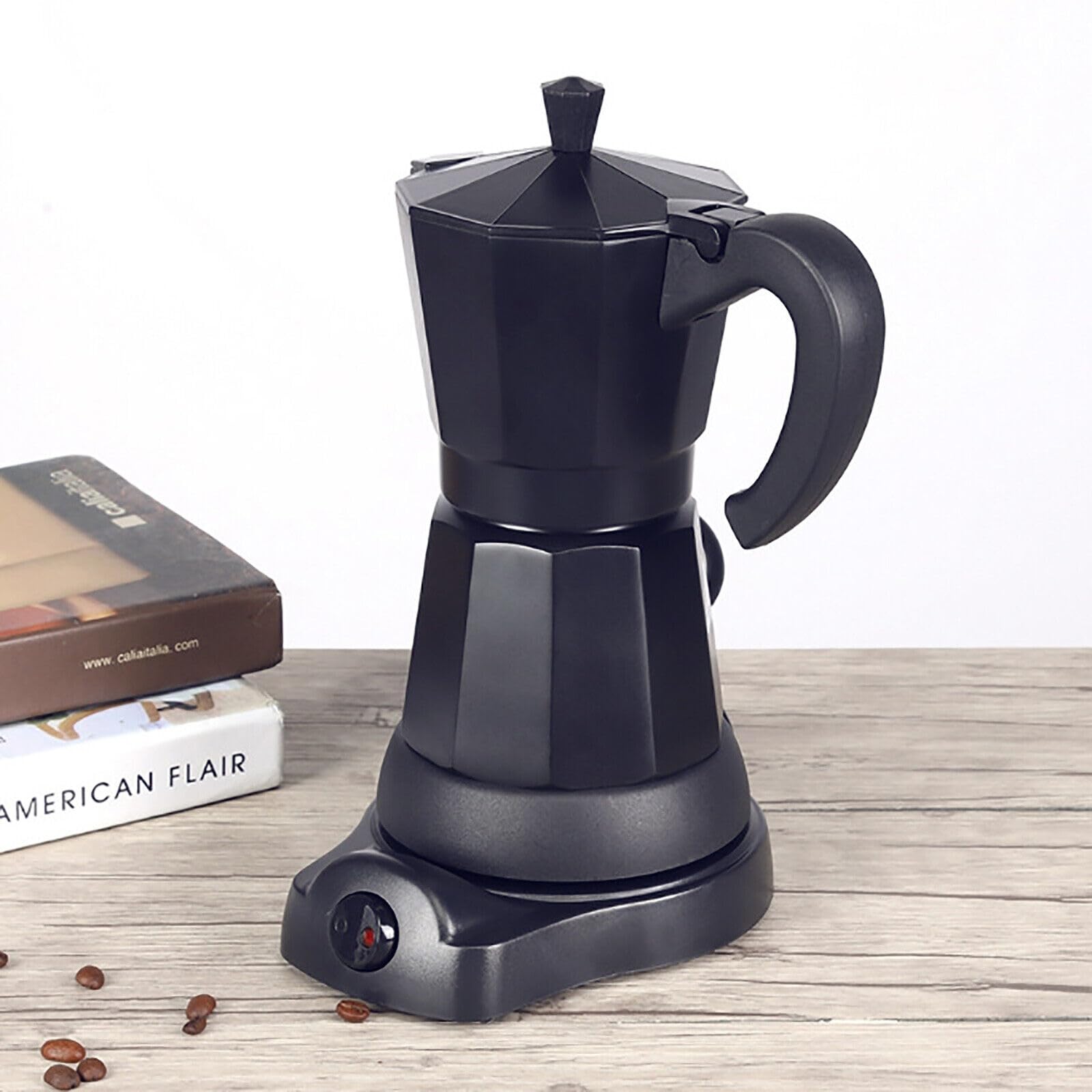 Cafetières Cafetiere Italienne Machine a Cafe Italienne Électrique Grande Préparation d'Espresso Italien Cafetière Expresso Pot Moka, Aluminium, Noir, 6 Tasses (300 Ml)