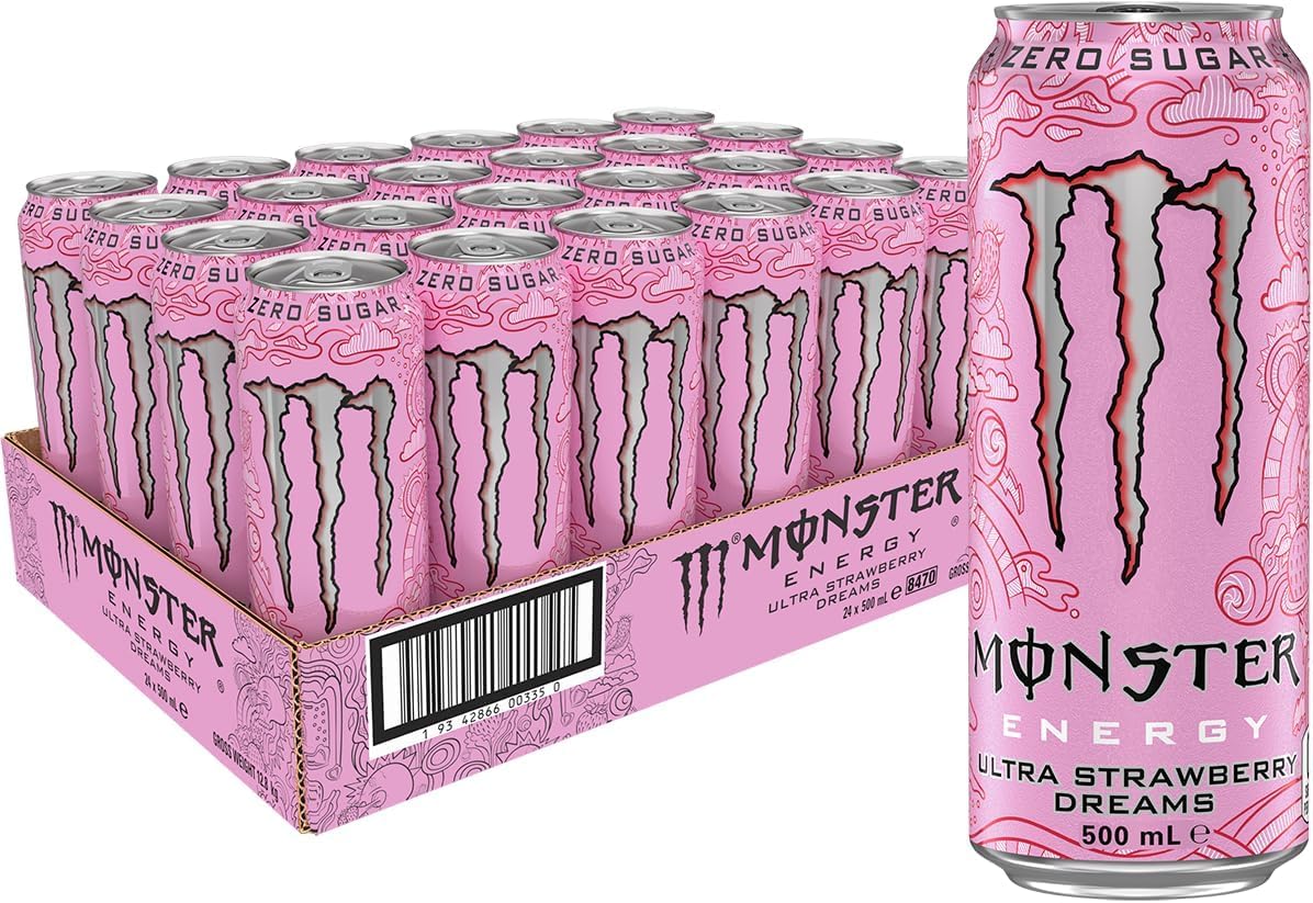 Italian Gourmet Monster Energy Ultra Strawberry Dreams Zero Azúcar 48 x 500 ml Energy Drink Paquete a granel + Pulpa de Tomate Italian Gourmet Polpa 100% Italiana