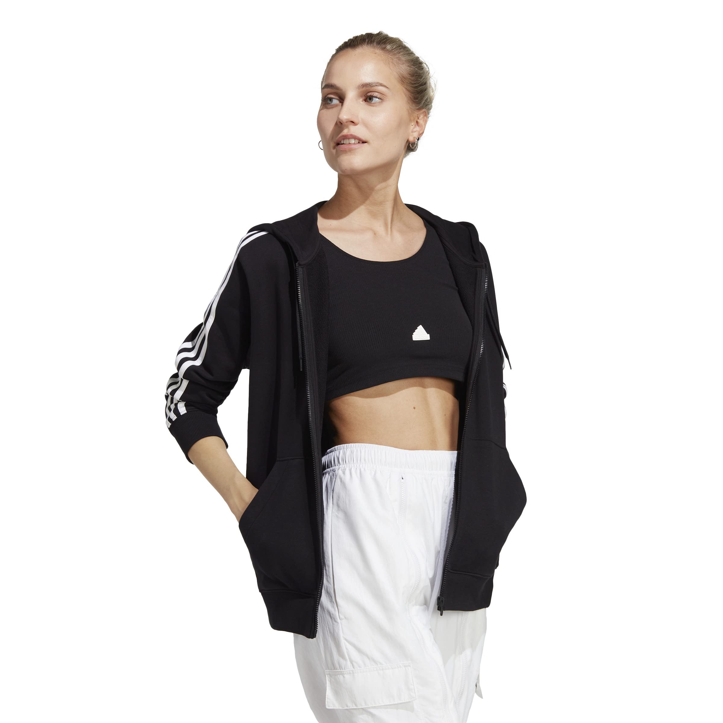 Adidas Essentials 3-Stripes French Terry Regular Full-Zip Hoodie Top con Cappuccio Donna