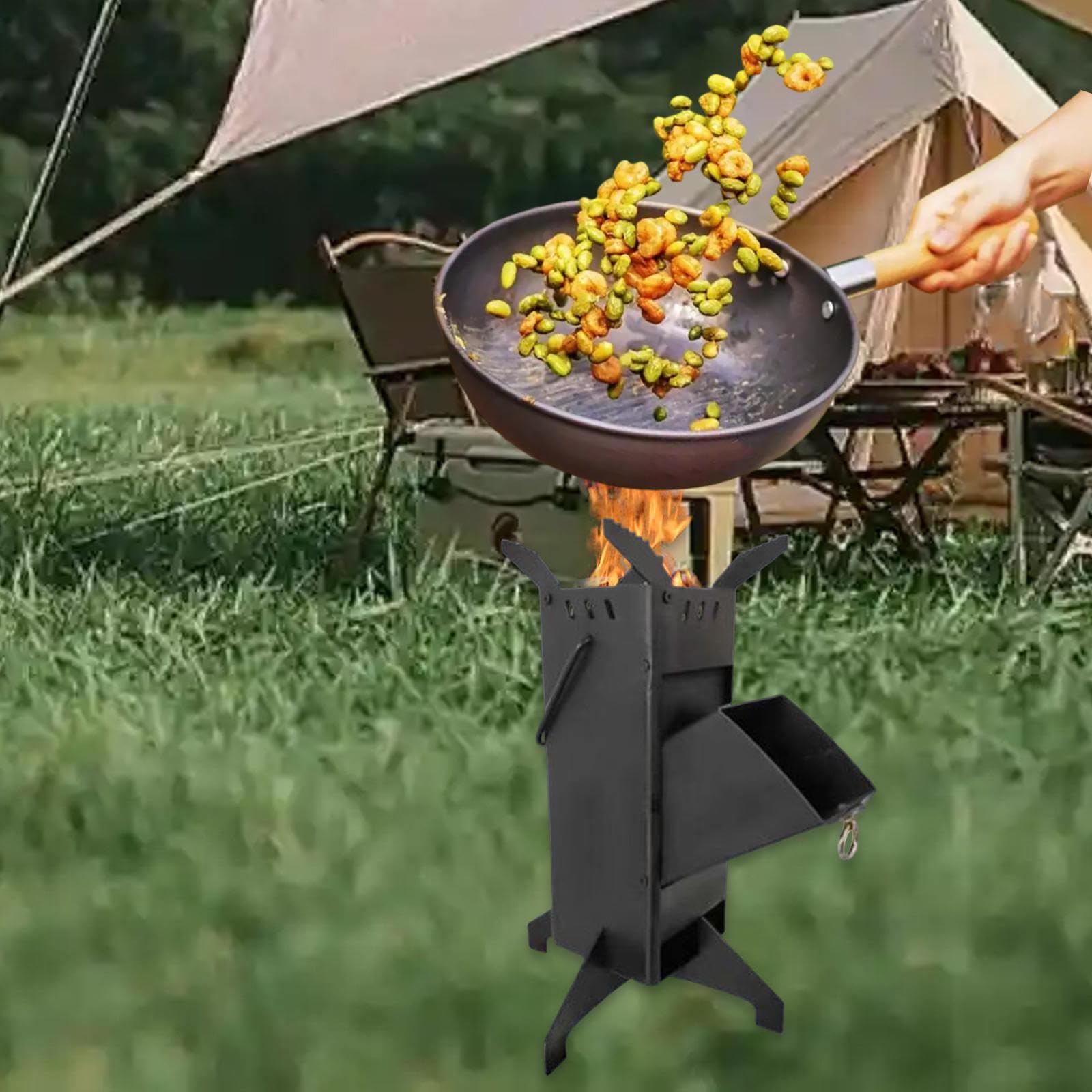 Réchaud de Camping Portable Brûleur Extérieur Pliant Foyer à Bois Acier Pratique Polyvalent Adapté à la Cuisine Plein Air Grillades Pique-niques