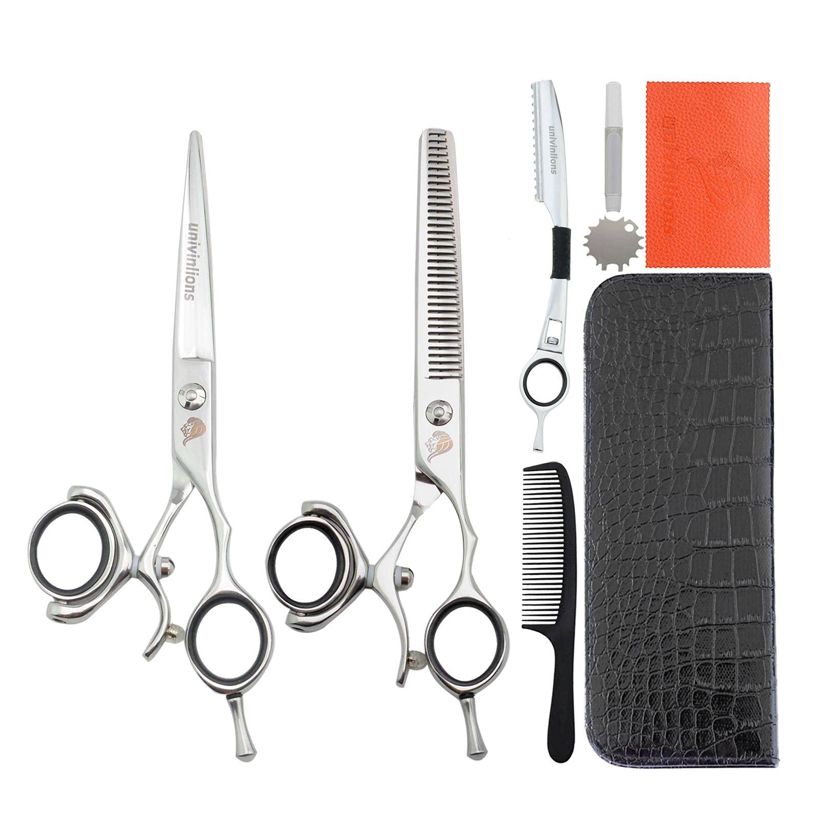 NA 5.5 Inch Japanese Hair Scissors Kit Salon Professional Hairdressing Scissors Barber Razor Edge Rotating Thumb Shears Swivel Thumb Scissor Rotary Haircut Cutting