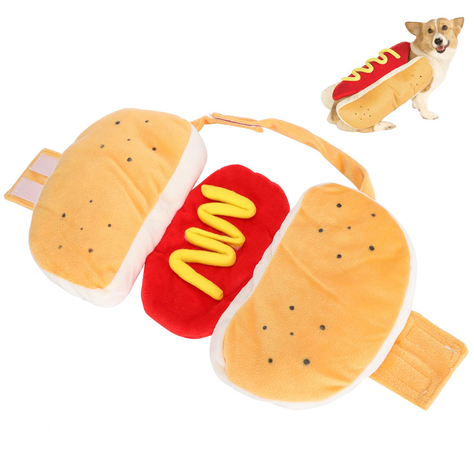 Pet Hot Dog Costume, Hamburger Design Dog Clothes Pet Halloween Cosplay Cotton Yellow Halloween Dog Clothes for Small Medium Large Dogs Cats Puppy Funny Dress Up (L)