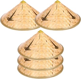 Traditional Asian Rice Straw & Bamboo Hats for Women and Men Unisex Outdoor Sun Hats, 16.5 Inch Diameter US, Alpha, One Size, Large, Big, 5 Pack