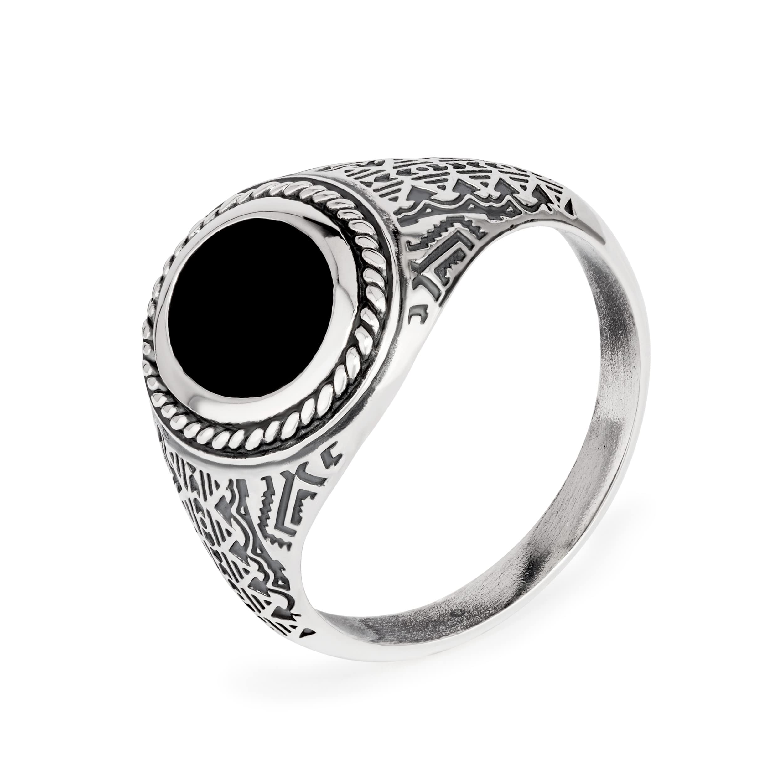 NKlaus anello con pietre preziose da uomo 66 mm anello Viking 925 argento onice nero autentico solitario vintage da dito 14209